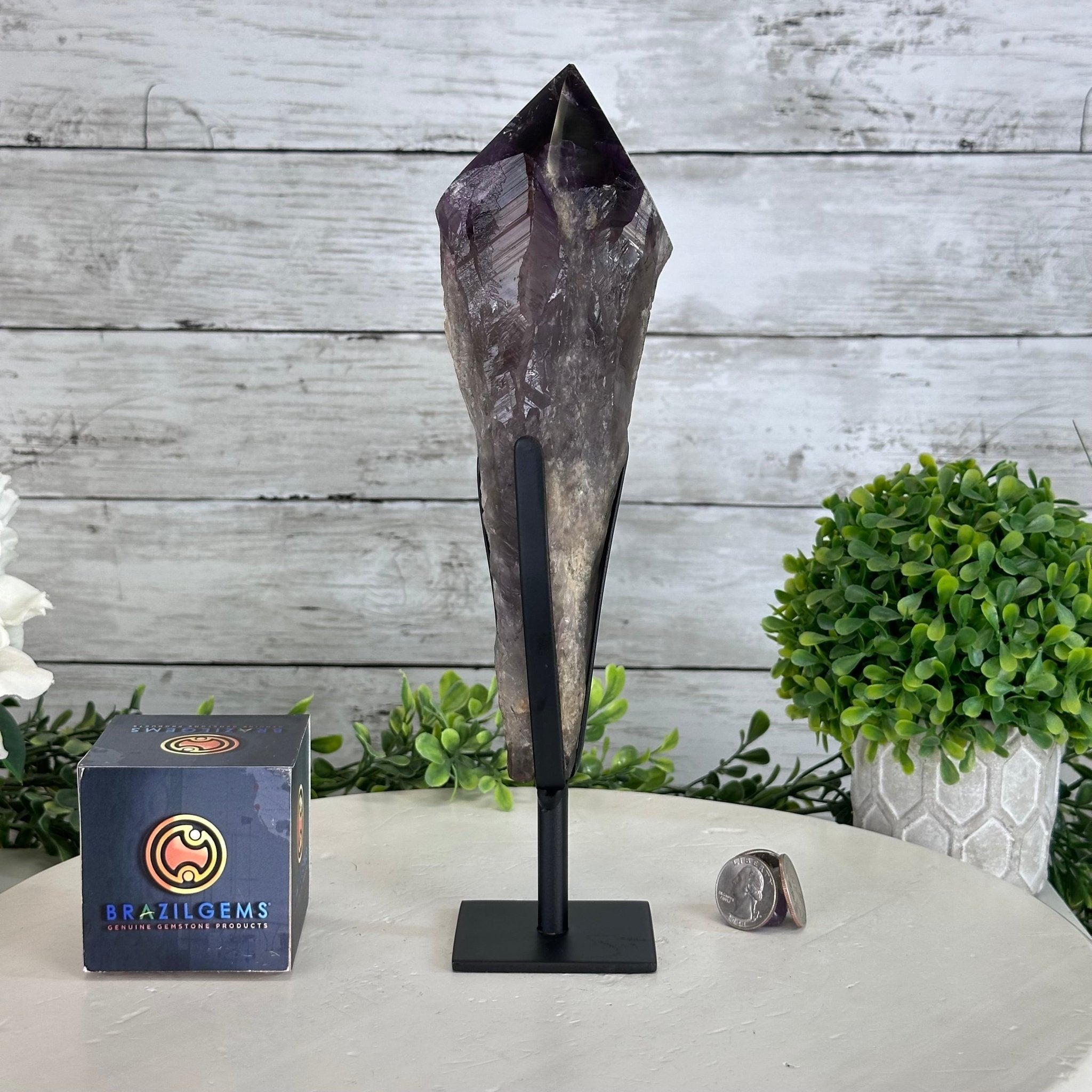 Super Quality Amethyst Wand on a Metal Stand, 1.9 lbs & 10.8" Tall #3123AM-005 - Brazil GemsBrazil GemsSuper Quality Amethyst Wand on a Metal Stand, 1.9 lbs & 10.8" Tall #3123AM-005Clusters on Fixed Bases3123AM-005