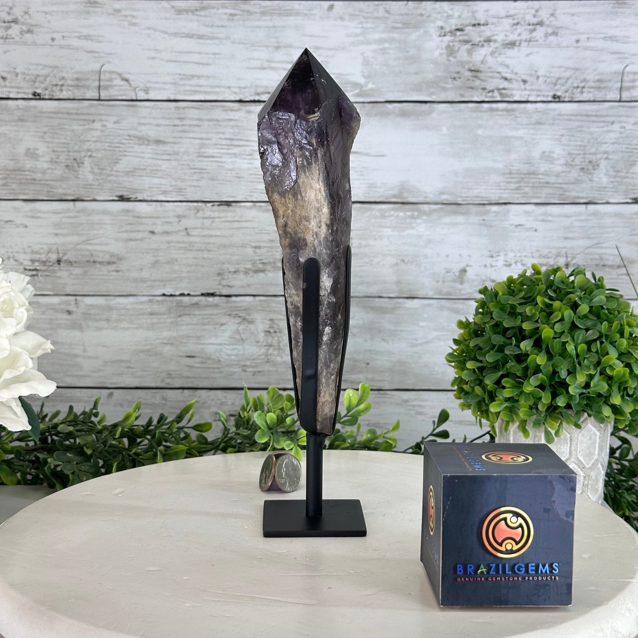 Super Quality Amethyst Wand on a Metal Stand, 1.9 lbs & 10.8" Tall #3123AM-005 - Brazil GemsBrazil GemsSuper Quality Amethyst Wand on a Metal Stand, 1.9 lbs & 10.8" Tall #3123AM-005Clusters on Fixed Bases3123AM-005