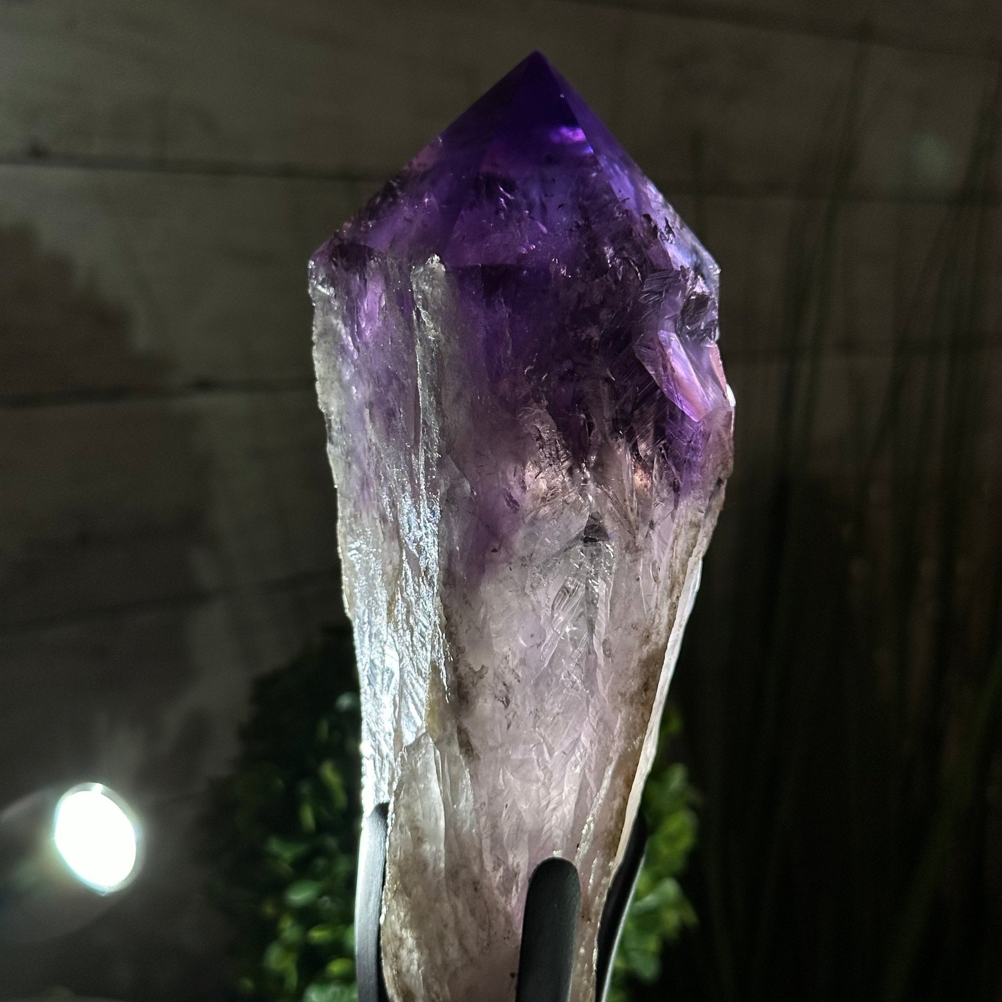 Super Quality Amethyst Wand on a Metal Stand, 2 lbs & 10.7" Tall #3123AM-008 - Brazil GemsBrazil GemsSuper Quality Amethyst Wand on a Metal Stand, 2 lbs & 10.7" Tall #3123AM-008Clusters on Fixed Bases3123AM-008