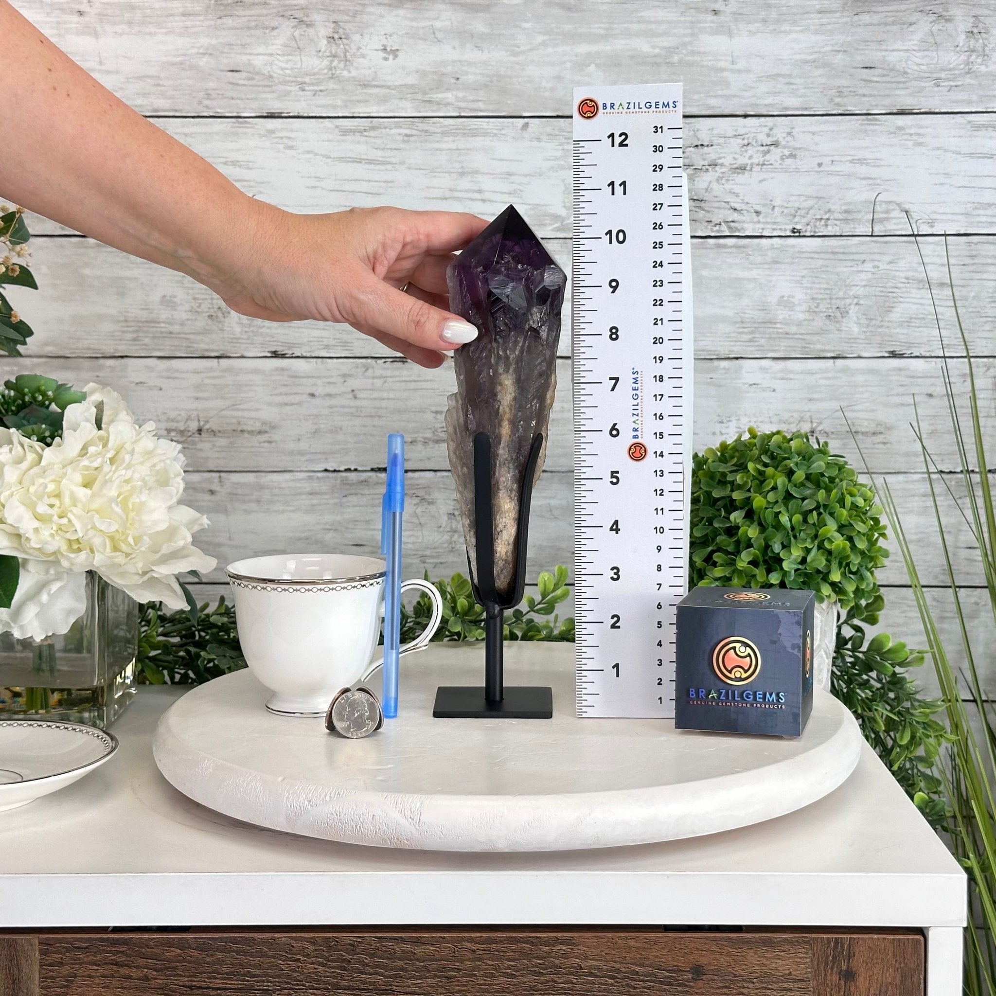 Super Quality Amethyst Wand on a Metal Stand, 2 lbs & 10.7" Tall #3123AM-008 - Brazil GemsBrazil GemsSuper Quality Amethyst Wand on a Metal Stand, 2 lbs & 10.7" Tall #3123AM-008Clusters on Fixed Bases3123AM-008