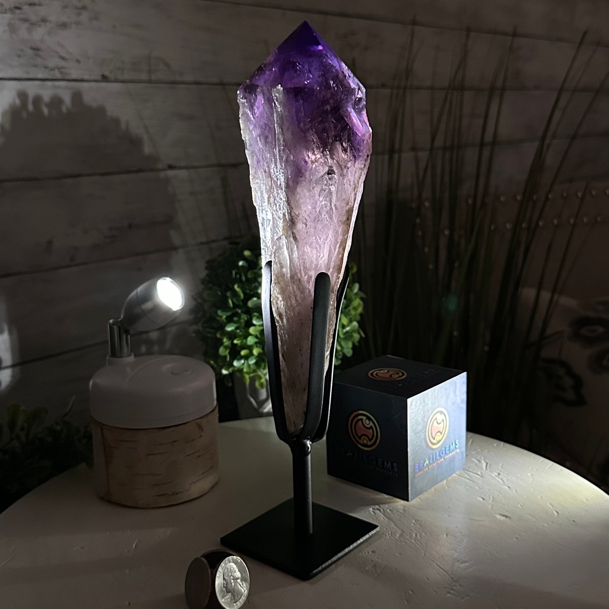 Super Quality Amethyst Wand on a Metal Stand, 2 lbs & 10.7" Tall #3123AM-008 - Brazil GemsBrazil GemsSuper Quality Amethyst Wand on a Metal Stand, 2 lbs & 10.7" Tall #3123AM-008Clusters on Fixed Bases3123AM-008