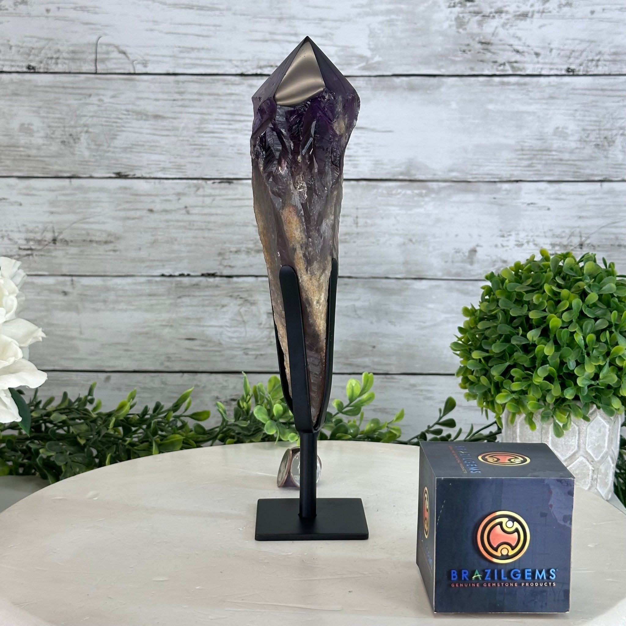 Super Quality Amethyst Wand on a Metal Stand, 2 lbs & 10.7" Tall #3123AM-008 - Brazil GemsBrazil GemsSuper Quality Amethyst Wand on a Metal Stand, 2 lbs & 10.7" Tall #3123AM-008Clusters on Fixed Bases3123AM-008