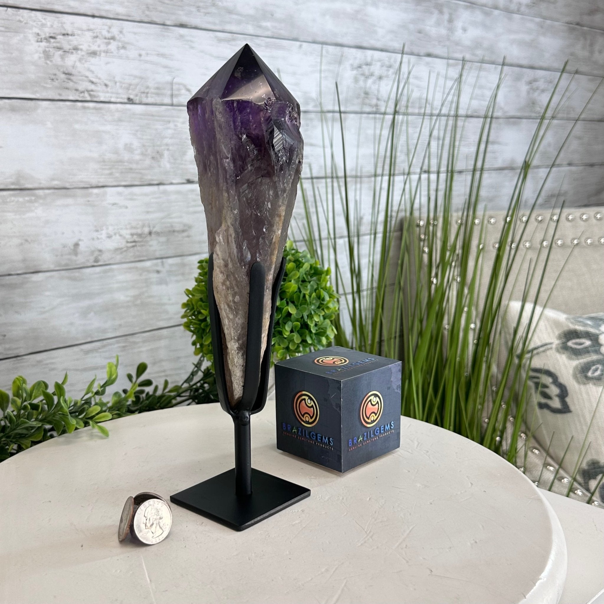 Super Quality Amethyst Wand on a Metal Stand, 2 lbs & 10.7" Tall #3123AM-008 - Brazil GemsBrazil GemsSuper Quality Amethyst Wand on a Metal Stand, 2 lbs & 10.7" Tall #3123AM-008Clusters on Fixed Bases3123AM-008