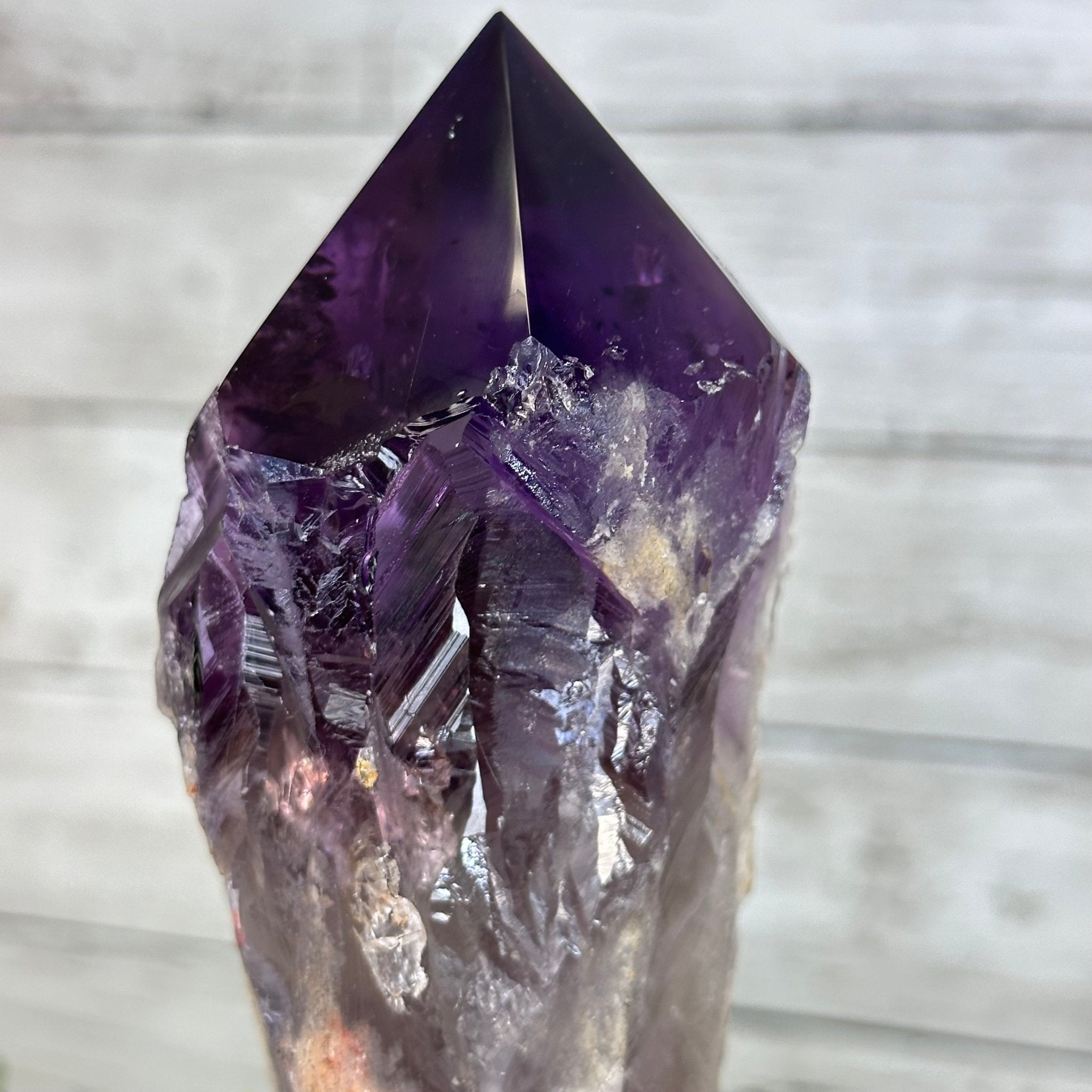 Super Quality Amethyst Wand on a Metal Stand, 2 lbs & 10.7" Tall #3123AM-008 - Brazil GemsBrazil GemsSuper Quality Amethyst Wand on a Metal Stand, 2 lbs & 10.7" Tall #3123AM-008Clusters on Fixed Bases3123AM-008