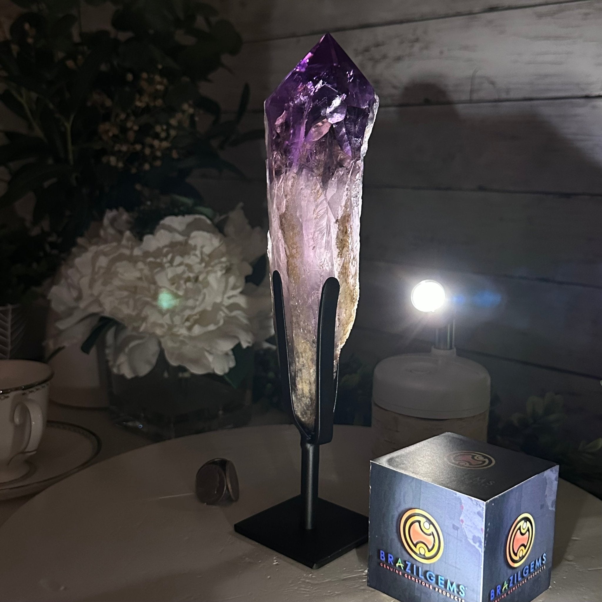 Super Quality Amethyst Wand on a Metal Stand, 2 lbs & 10.7" Tall #3123AM-008 - Brazil GemsBrazil GemsSuper Quality Amethyst Wand on a Metal Stand, 2 lbs & 10.7" Tall #3123AM-008Clusters on Fixed Bases3123AM-008