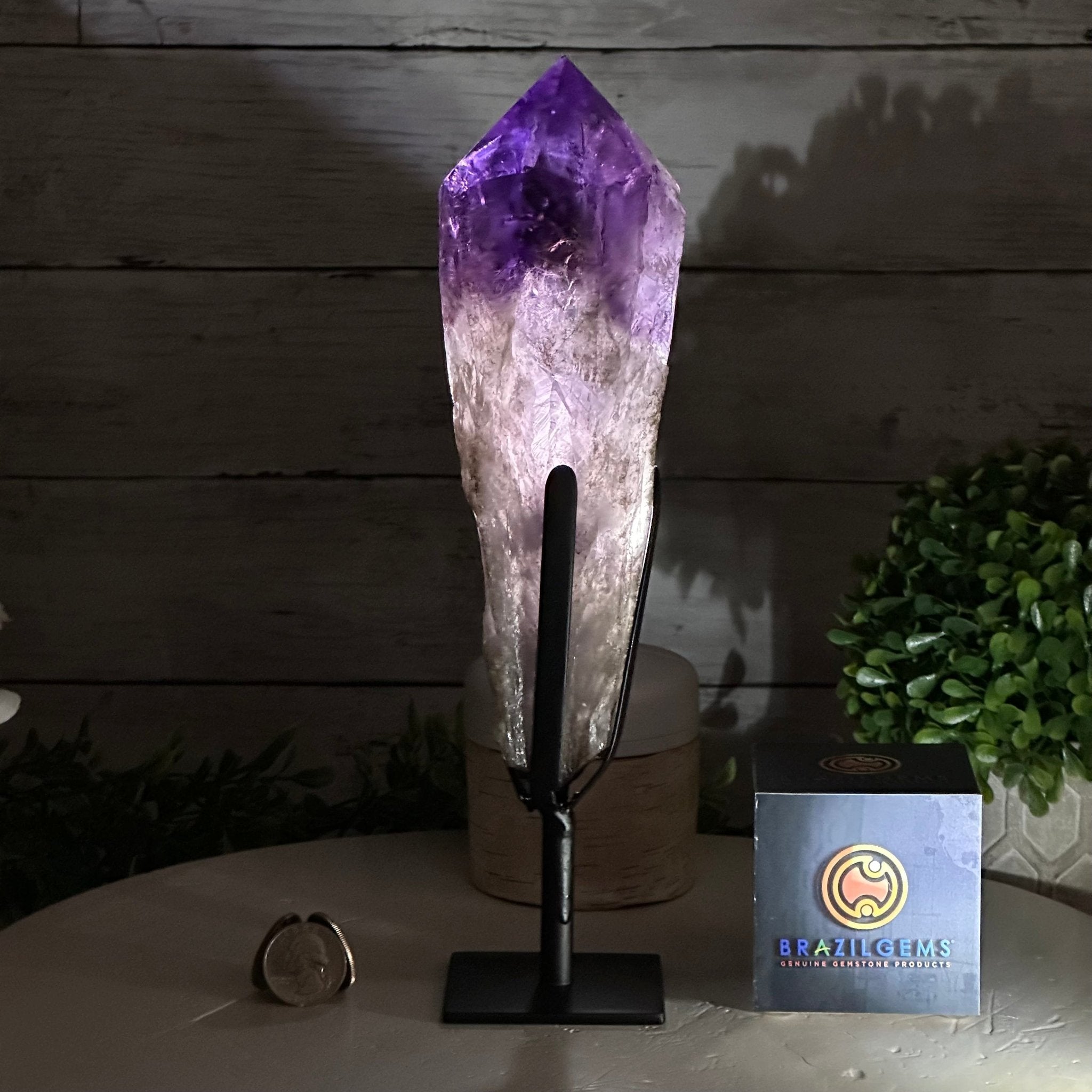 Super Quality Amethyst Wand on a Metal Stand, 2 lbs & 10.7" Tall #3123AM-009 - Brazil GemsBrazil GemsSuper Quality Amethyst Wand on a Metal Stand, 2 lbs & 10.7" Tall #3123AM-009Clusters on Fixed Bases3123AM-009