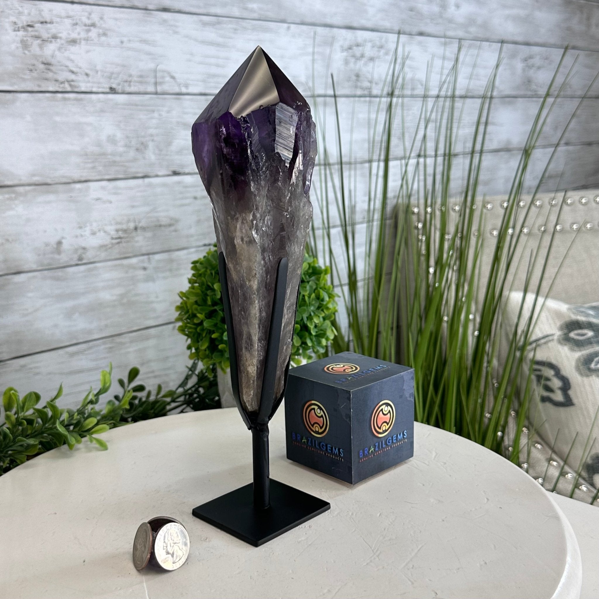 Super Quality Amethyst Wand on a Metal Stand, 2 lbs & 10.7" Tall #3123AM-009 - Brazil GemsBrazil GemsSuper Quality Amethyst Wand on a Metal Stand, 2 lbs & 10.7" Tall #3123AM-009Clusters on Fixed Bases3123AM-009