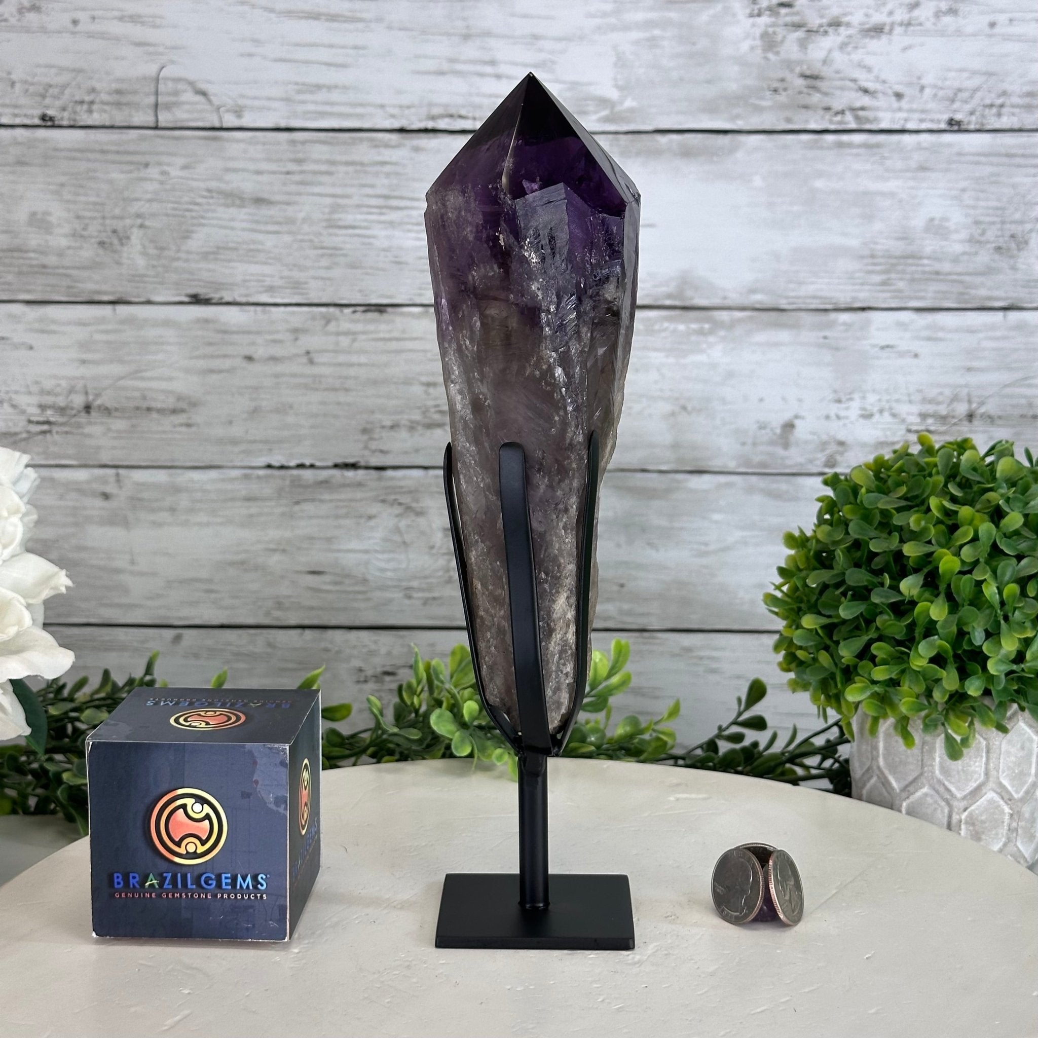 Super Quality Amethyst Wand on a Metal Stand, 2 lbs & 10.7" Tall #3123AM-009 - Brazil GemsBrazil GemsSuper Quality Amethyst Wand on a Metal Stand, 2 lbs & 10.7" Tall #3123AM-009Clusters on Fixed Bases3123AM-009