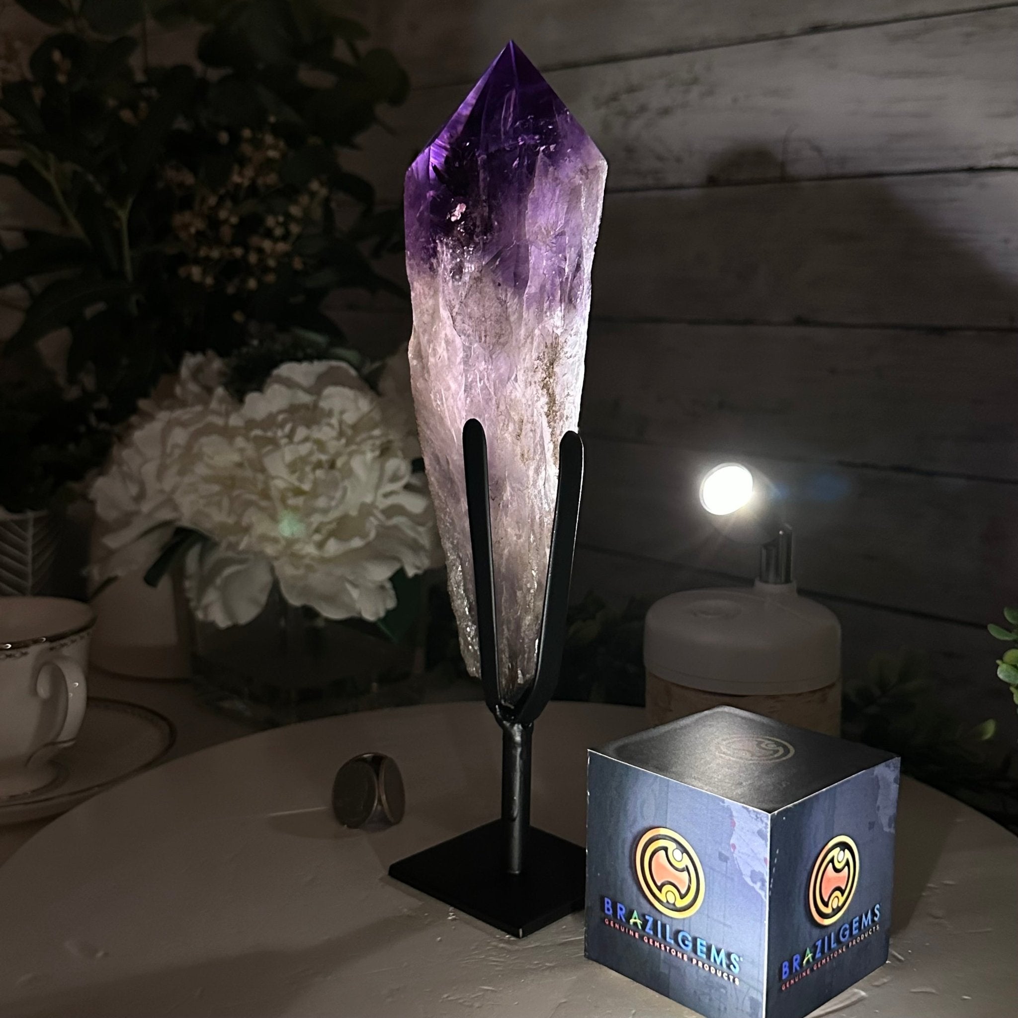Super Quality Amethyst Wand on a Metal Stand, 2 lbs & 10.7" Tall #3123AM-009 - Brazil GemsBrazil GemsSuper Quality Amethyst Wand on a Metal Stand, 2 lbs & 10.7" Tall #3123AM-009Clusters on Fixed Bases3123AM-009
