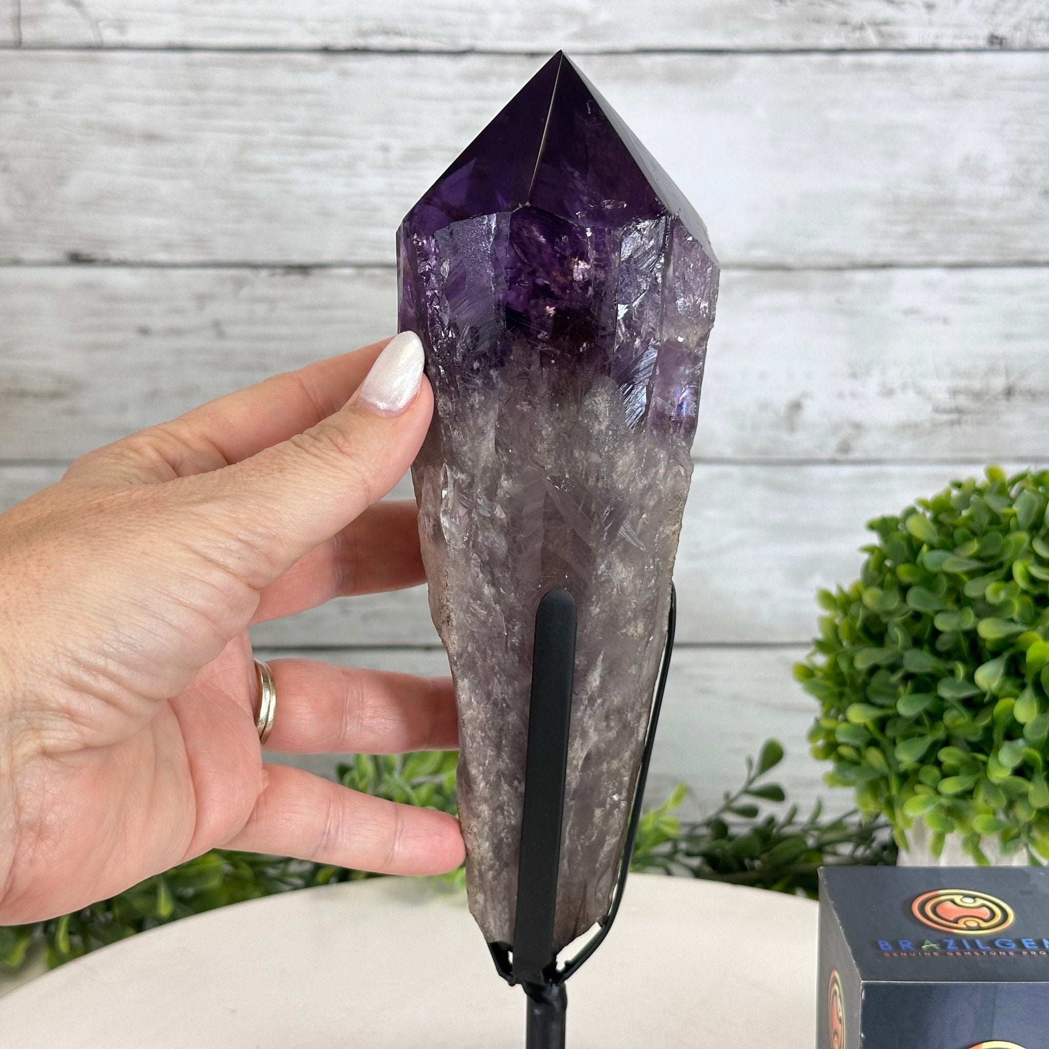 Super Quality Amethyst Wand on a Metal Stand, 2 lbs & 10.7" Tall #3123AM-009 - Brazil GemsBrazil GemsSuper Quality Amethyst Wand on a Metal Stand, 2 lbs & 10.7" Tall #3123AM-009Clusters on Fixed Bases3123AM-009
