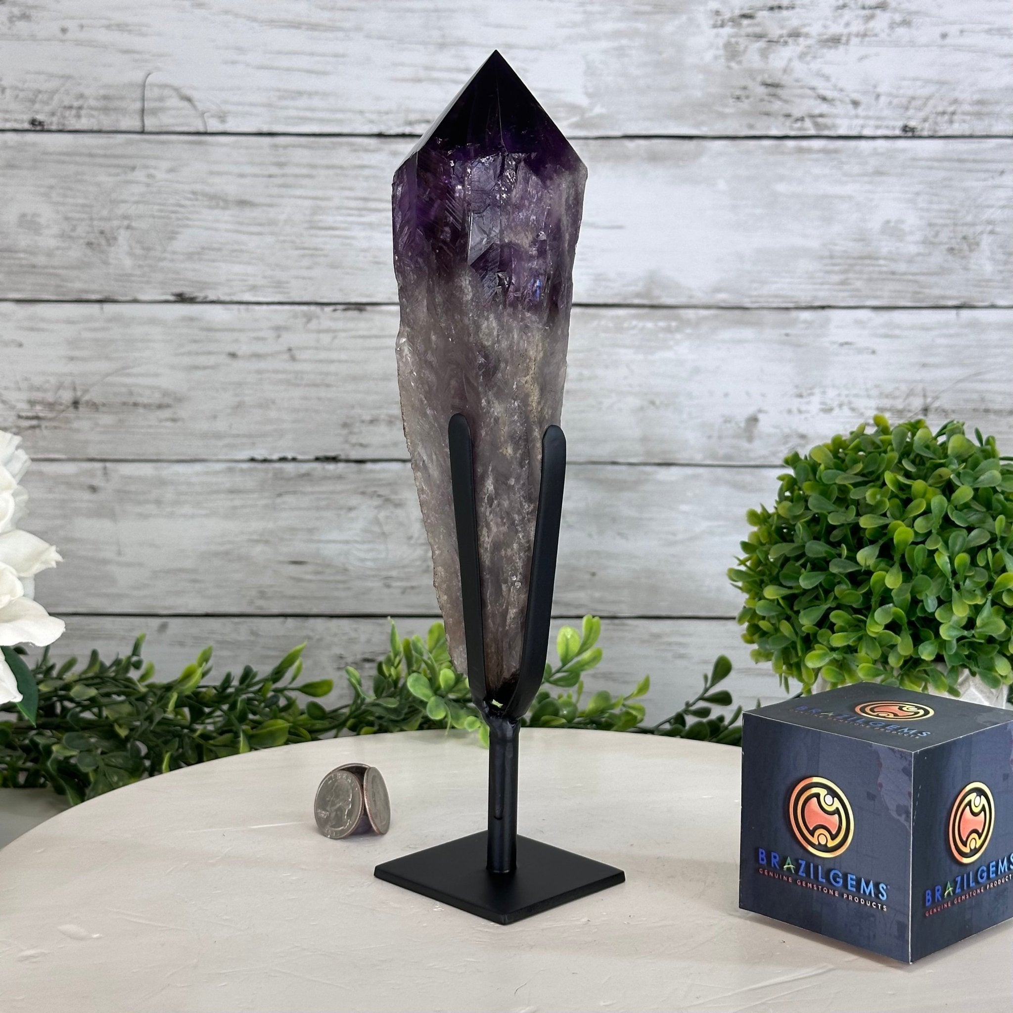 Super Quality Amethyst Wand on a Metal Stand, 2 lbs & 10.7" Tall #3123AM-009 - Brazil GemsBrazil GemsSuper Quality Amethyst Wand on a Metal Stand, 2 lbs & 10.7" Tall #3123AM-009Clusters on Fixed Bases3123AM-009