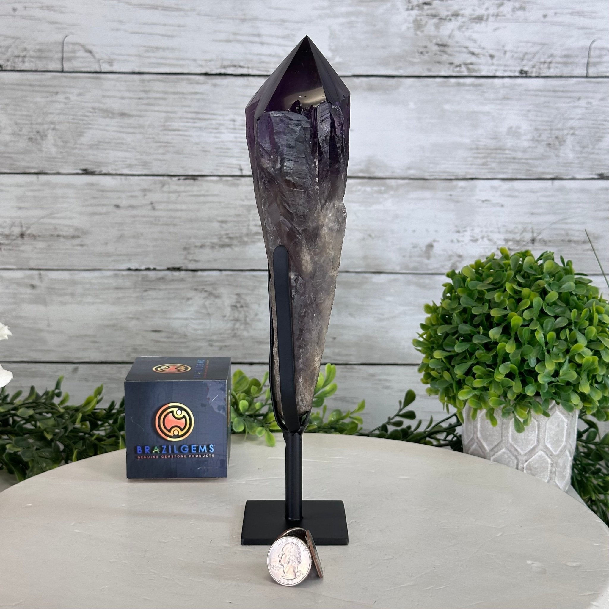 Super Quality Amethyst Wand on a Metal Stand, 2 lbs & 10.7" Tall #3123AM-009 - Brazil GemsBrazil GemsSuper Quality Amethyst Wand on a Metal Stand, 2 lbs & 10.7" Tall #3123AM-009Clusters on Fixed Bases3123AM-009