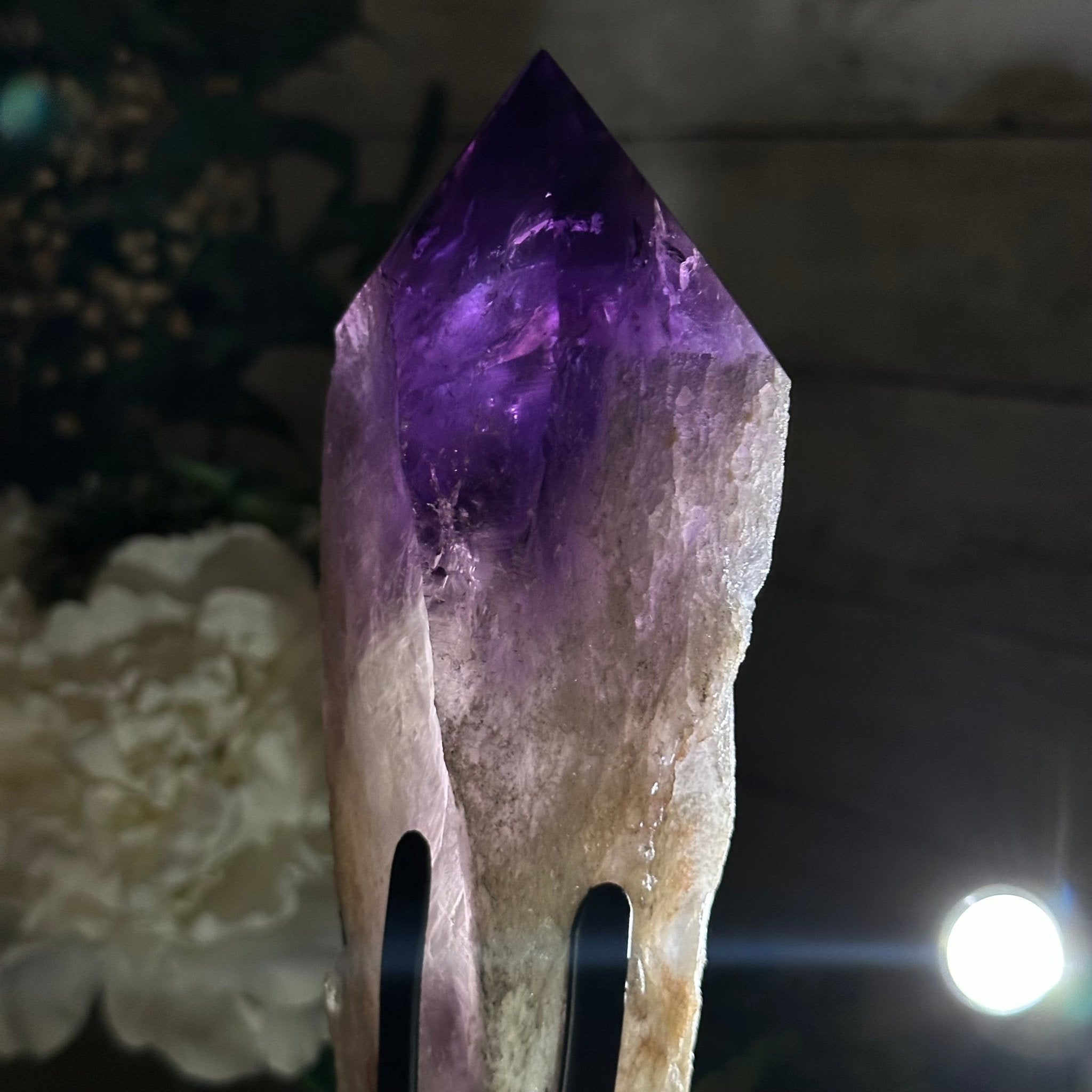 Super Quality Amethyst Wand on a Metal Stand, 2.1 lbs & 10.6" Tall #3123AM-010 - Brazil GemsBrazil GemsSuper Quality Amethyst Wand on a Metal Stand, 2.1 lbs & 10.6" Tall #3123AM-010Clusters on Fixed Bases3123AM-010