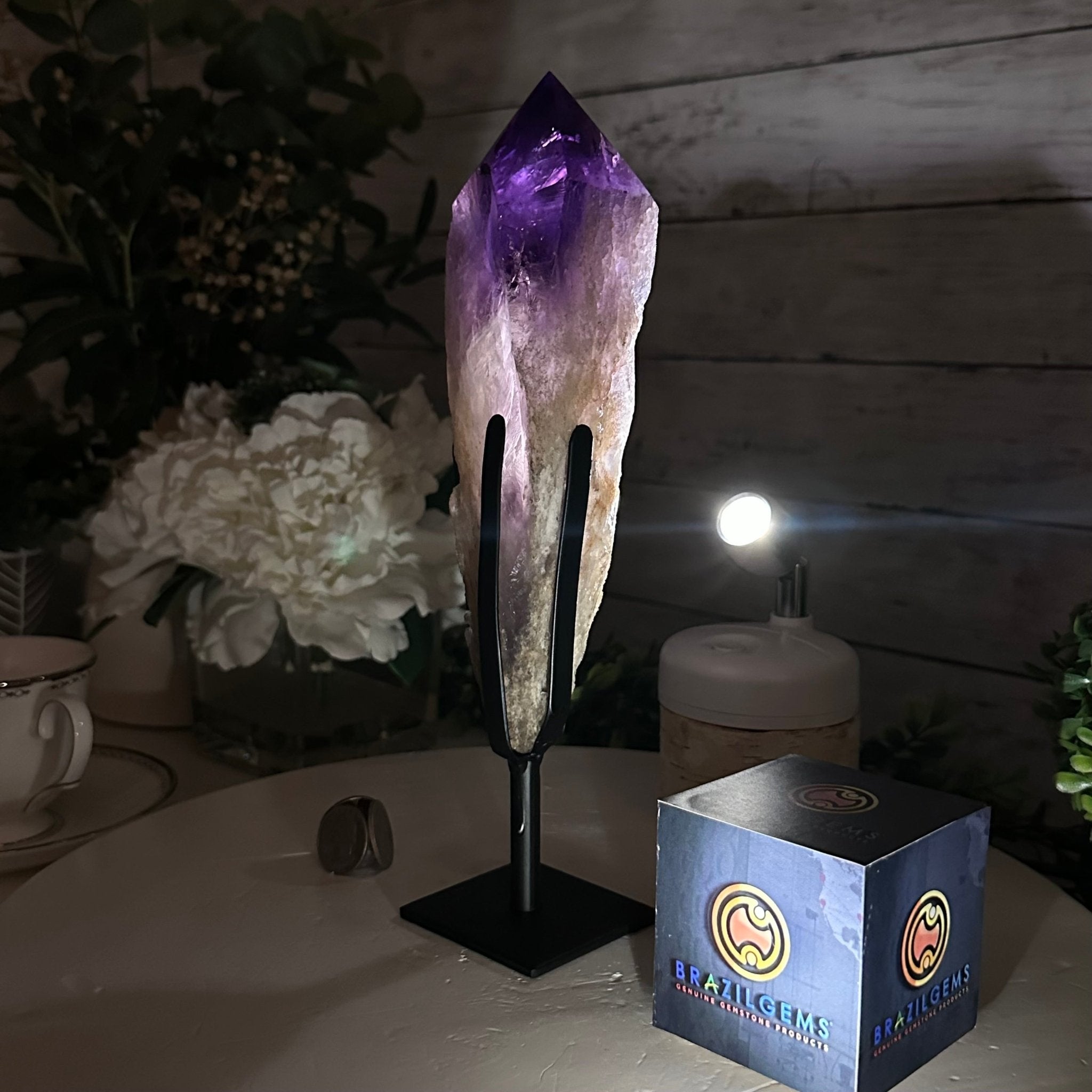 Super Quality Amethyst Wand on a Metal Stand, 2.1 lbs & 10.6" Tall #3123AM-010 - Brazil GemsBrazil GemsSuper Quality Amethyst Wand on a Metal Stand, 2.1 lbs & 10.6" Tall #3123AM-010Clusters on Fixed Bases3123AM-010
