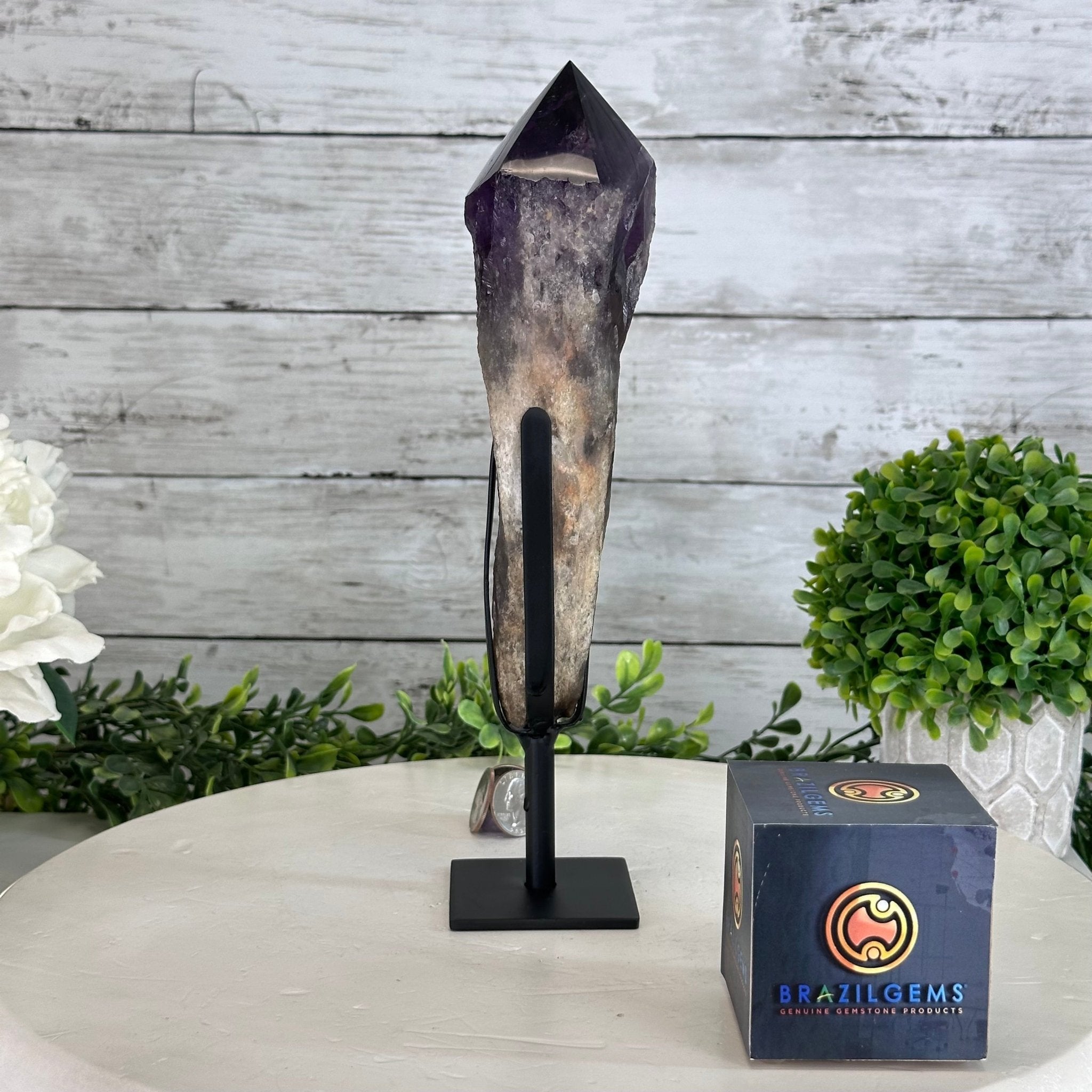 Super Quality Amethyst Wand on a Metal Stand, 2.1 lbs & 10.6" Tall #3123AM-010 - Brazil GemsBrazil GemsSuper Quality Amethyst Wand on a Metal Stand, 2.1 lbs & 10.6" Tall #3123AM-010Clusters on Fixed Bases3123AM-010