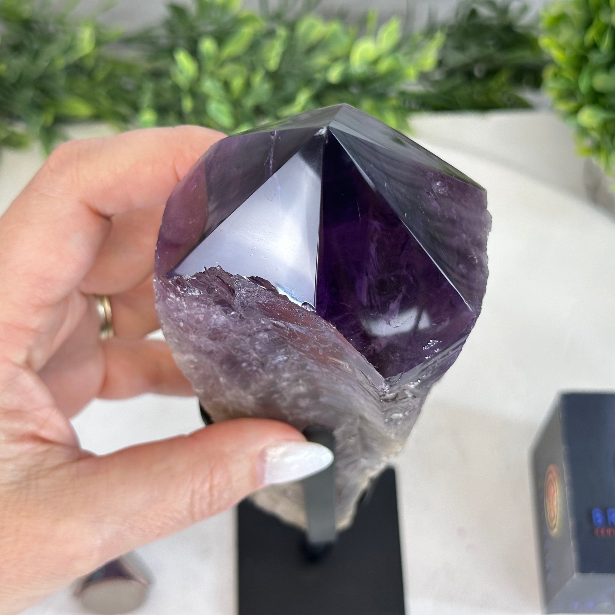 Super Quality Amethyst Wand on a Metal Stand, 2.1 lbs & 10.6" Tall #3123AM-010 - Brazil GemsBrazil GemsSuper Quality Amethyst Wand on a Metal Stand, 2.1 lbs & 10.6" Tall #3123AM-010Clusters on Fixed Bases3123AM-010