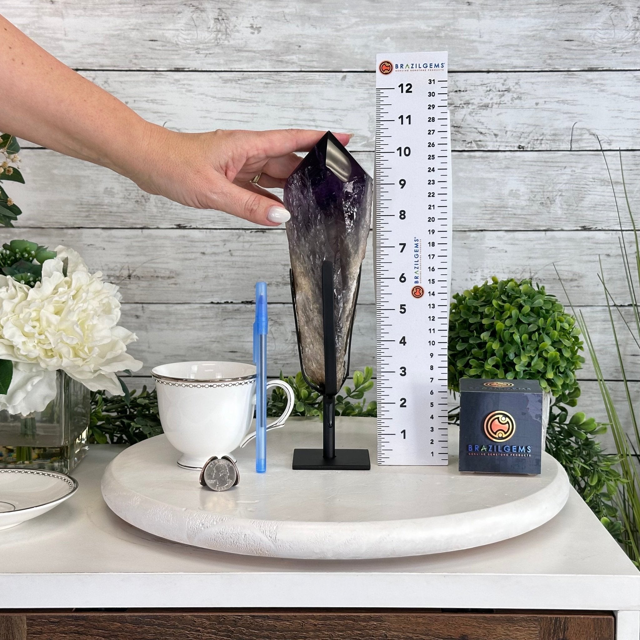 Super Quality Amethyst Wand on a Metal Stand, 2.1 lbs & 10.6" Tall #3123AM-010 - Brazil GemsBrazil GemsSuper Quality Amethyst Wand on a Metal Stand, 2.1 lbs & 10.6" Tall #3123AM-010Clusters on Fixed Bases3123AM-010