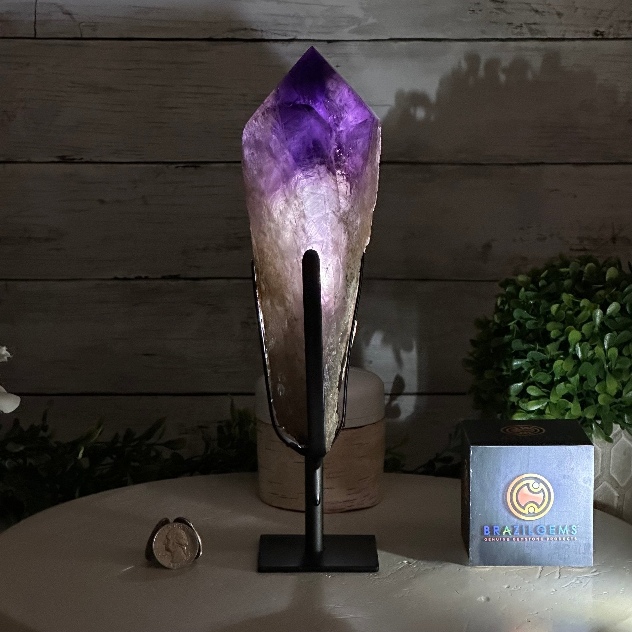 Super Quality Amethyst Wand on a Metal Stand, 2.1 lbs & 10.6" Tall #3123AM-010 - Brazil GemsBrazil GemsSuper Quality Amethyst Wand on a Metal Stand, 2.1 lbs & 10.6" Tall #3123AM-010Clusters on Fixed Bases3123AM-010