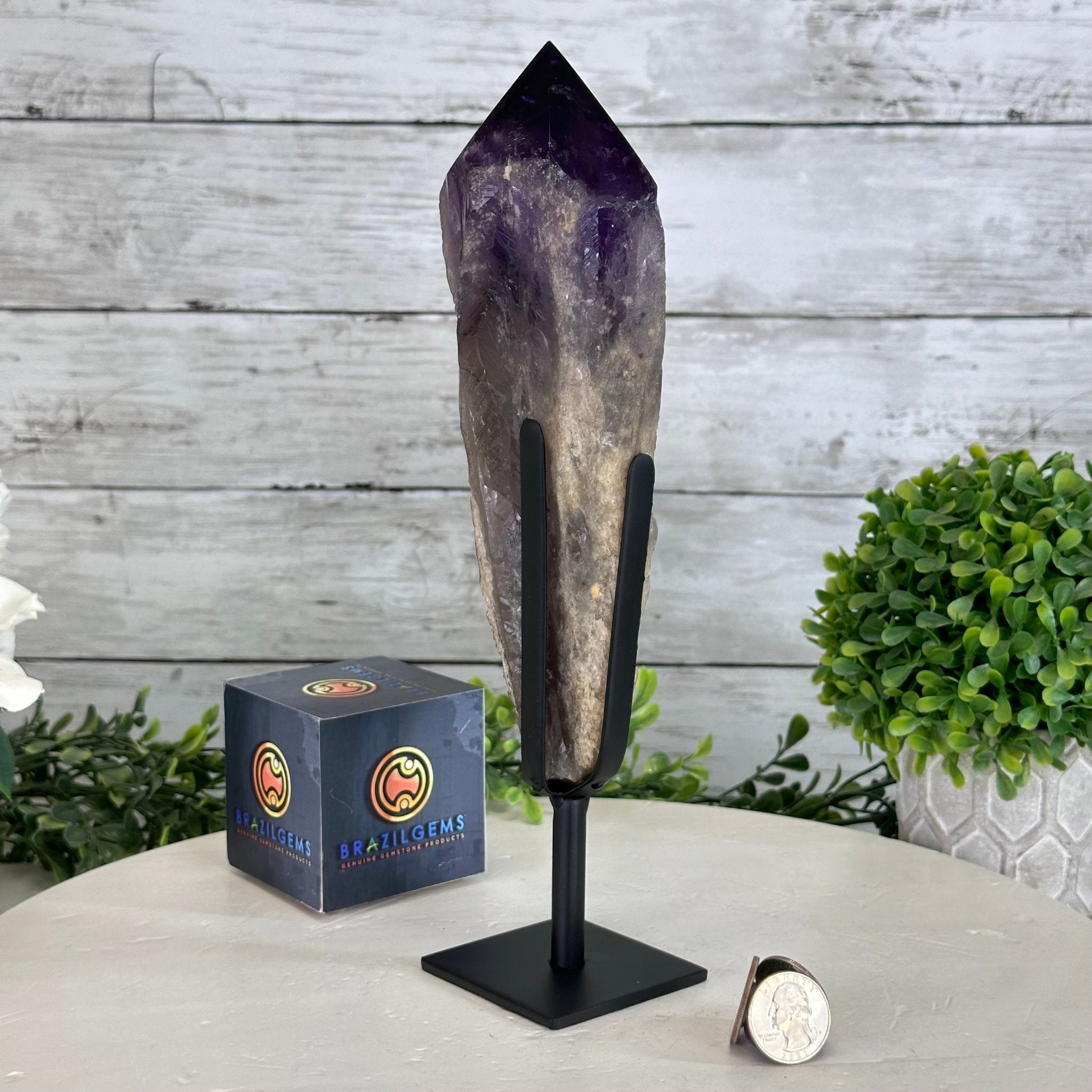 Super Quality Amethyst Wand on a Metal Stand, 2.1 lbs & 10.6" Tall #3123AM-010 - Brazil GemsBrazil GemsSuper Quality Amethyst Wand on a Metal Stand, 2.1 lbs & 10.6" Tall #3123AM-010Clusters on Fixed Bases3123AM-010