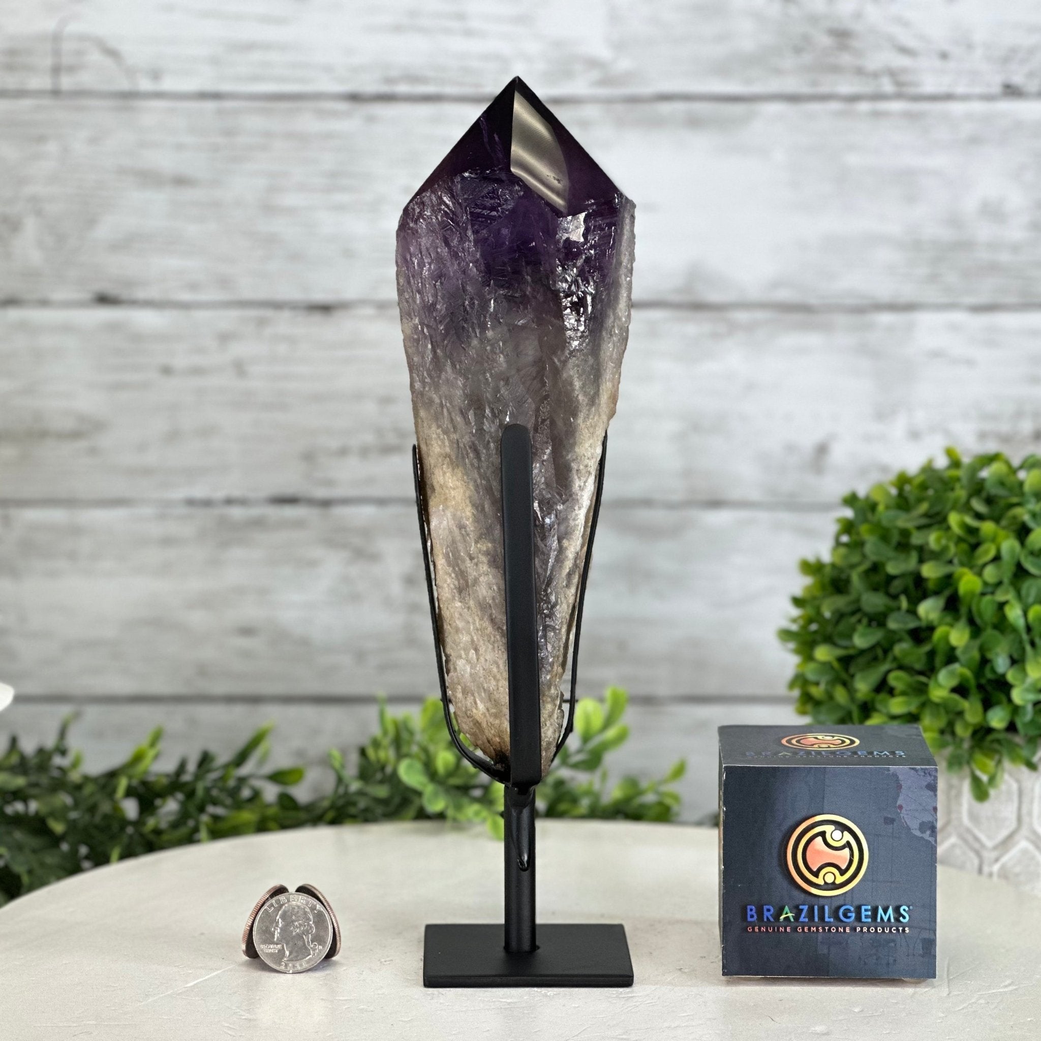 Super Quality Amethyst Wand on a Metal Stand, 2.1 lbs & 10.6" Tall #3123AM-010 - Brazil GemsBrazil GemsSuper Quality Amethyst Wand on a Metal Stand, 2.1 lbs & 10.6" Tall #3123AM-010Clusters on Fixed Bases3123AM-010