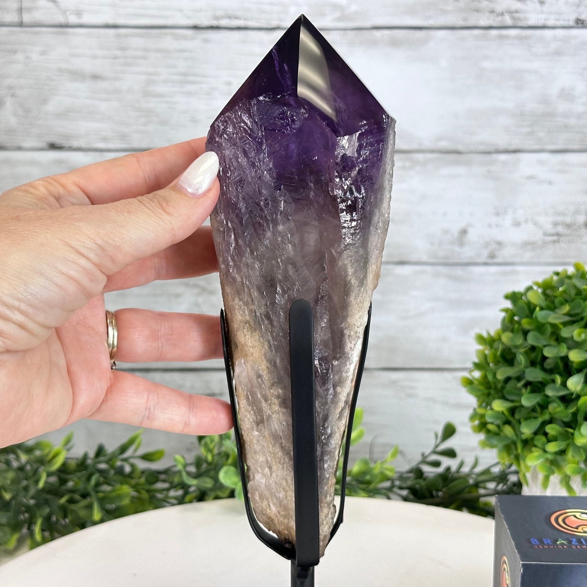 Super Quality Amethyst Wand on a Metal Stand, 2.1 lbs & 10.6" Tall #3123AM-010 - Brazil GemsBrazil GemsSuper Quality Amethyst Wand on a Metal Stand, 2.1 lbs & 10.6" Tall #3123AM-010Clusters on Fixed Bases3123AM-010