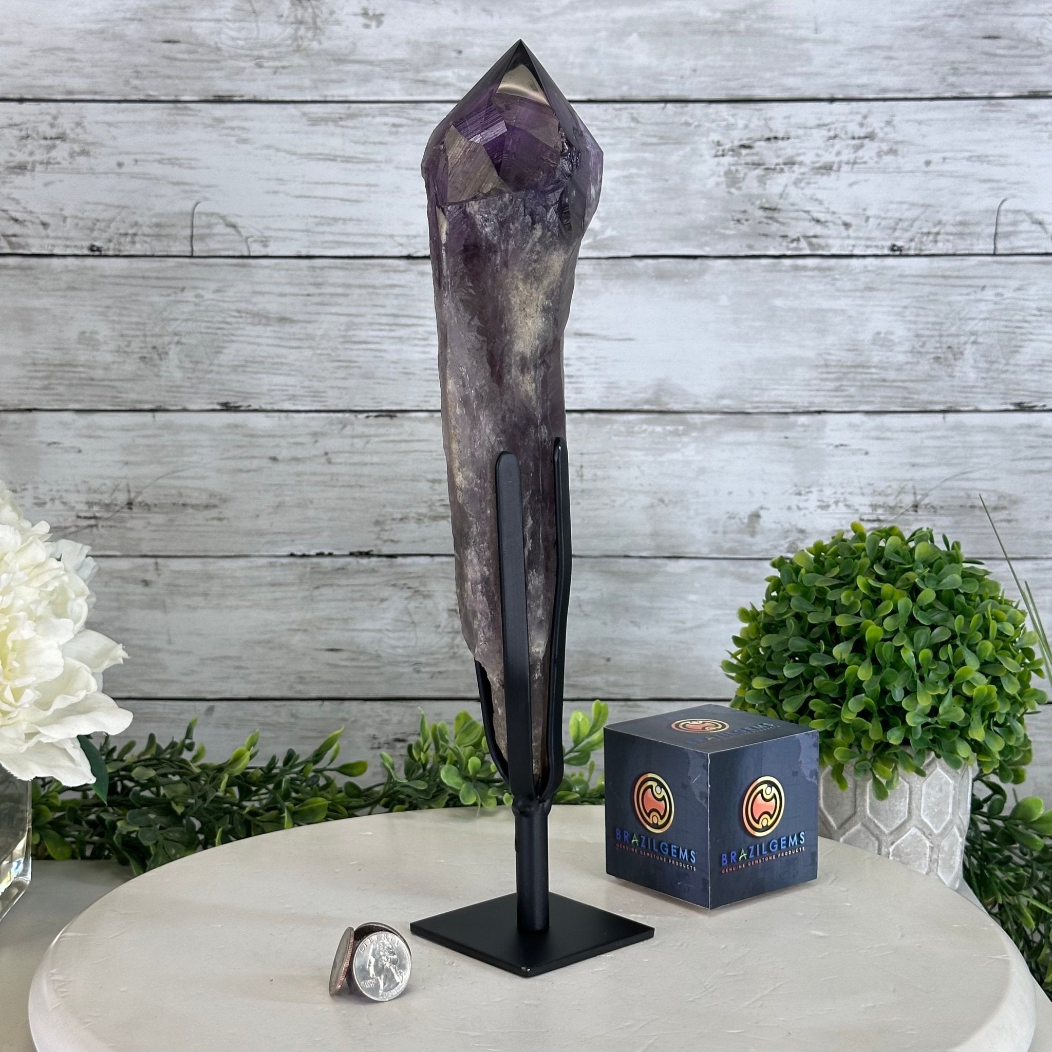 Super Quality Amethyst Wand on a Metal Stand, 2.6 lbs & 13.4" Tall #3123AM-012 - Brazil GemsBrazil GemsSuper Quality Amethyst Wand on a Metal Stand, 2.6 lbs & 13.4" Tall #3123AM-012Clusters on Fixed Bases3123AM-012