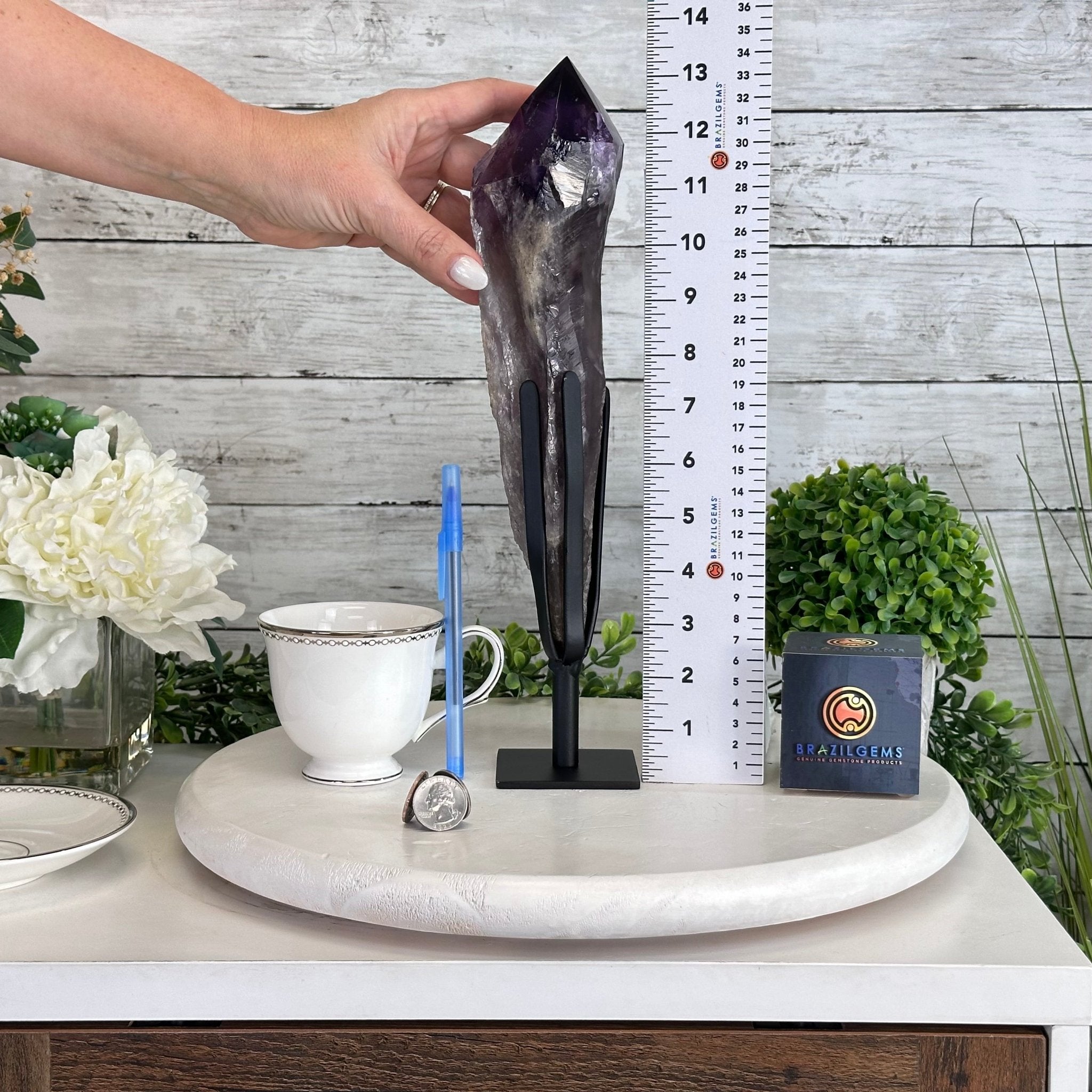 Super Quality Amethyst Wand on a Metal Stand, 2.6 lbs & 13.4" Tall #3123AM-012 - Brazil GemsBrazil GemsSuper Quality Amethyst Wand on a Metal Stand, 2.6 lbs & 13.4" Tall #3123AM-012Clusters on Fixed Bases3123AM-012