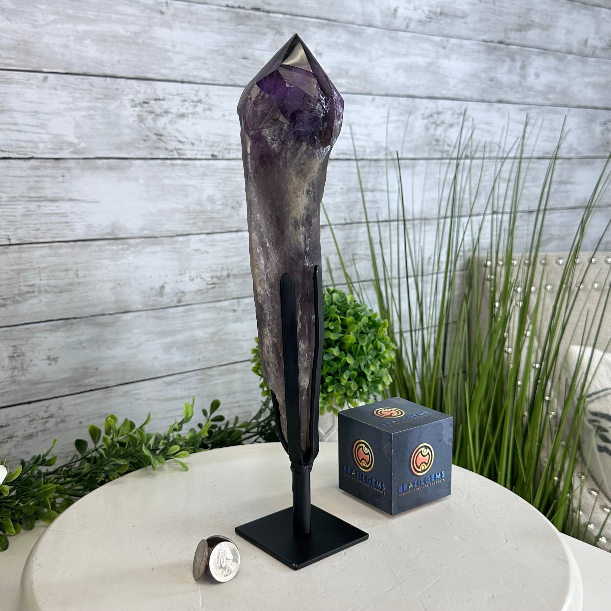 Super Quality Amethyst Wand on a Metal Stand, 2.6 lbs & 13.4" Tall #3123AM-012 - Brazil GemsBrazil GemsSuper Quality Amethyst Wand on a Metal Stand, 2.6 lbs & 13.4" Tall #3123AM-012Clusters on Fixed Bases3123AM-012