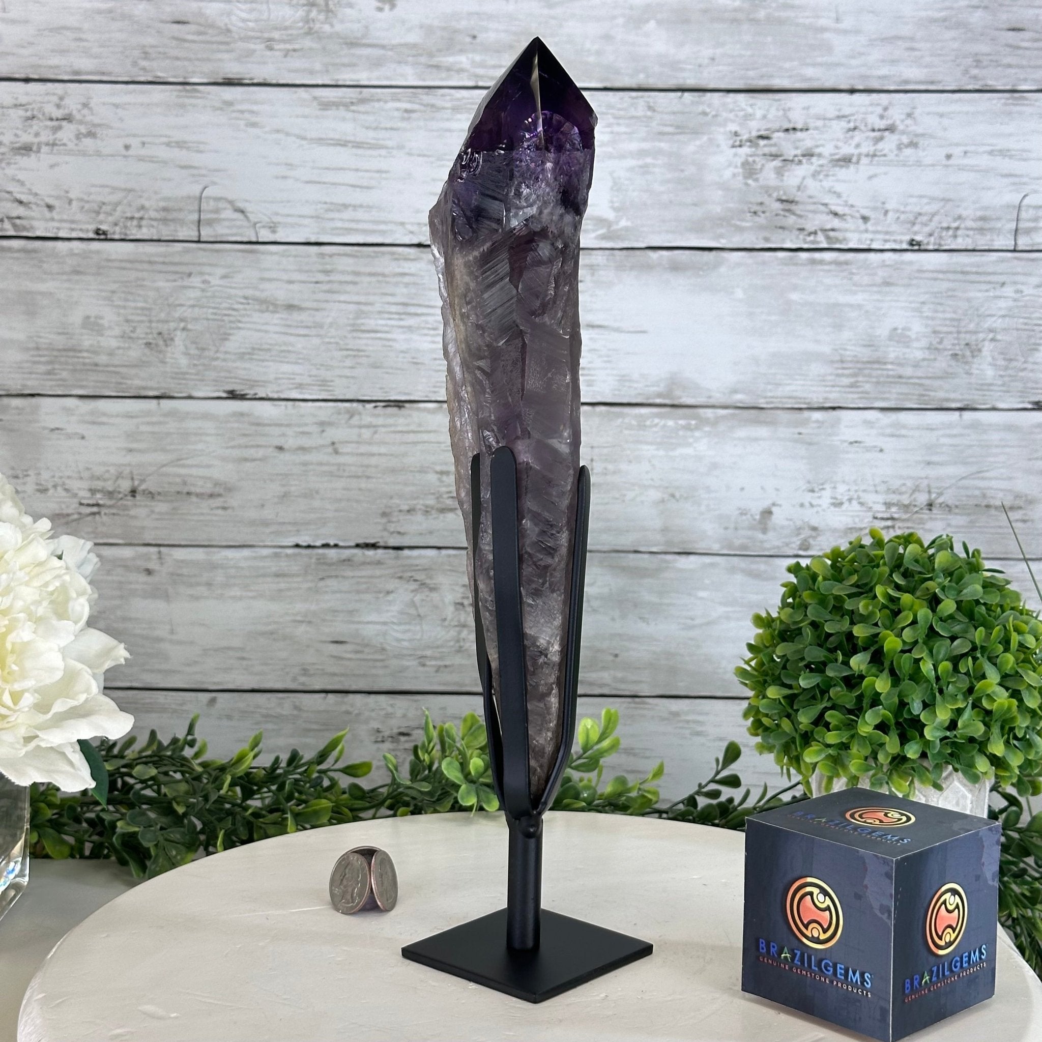 Super Quality Amethyst Wand on a Metal Stand, 2.6 lbs & 13.4" Tall #3123AM-012 - Brazil GemsBrazil GemsSuper Quality Amethyst Wand on a Metal Stand, 2.6 lbs & 13.4" Tall #3123AM-012Clusters on Fixed Bases3123AM-012