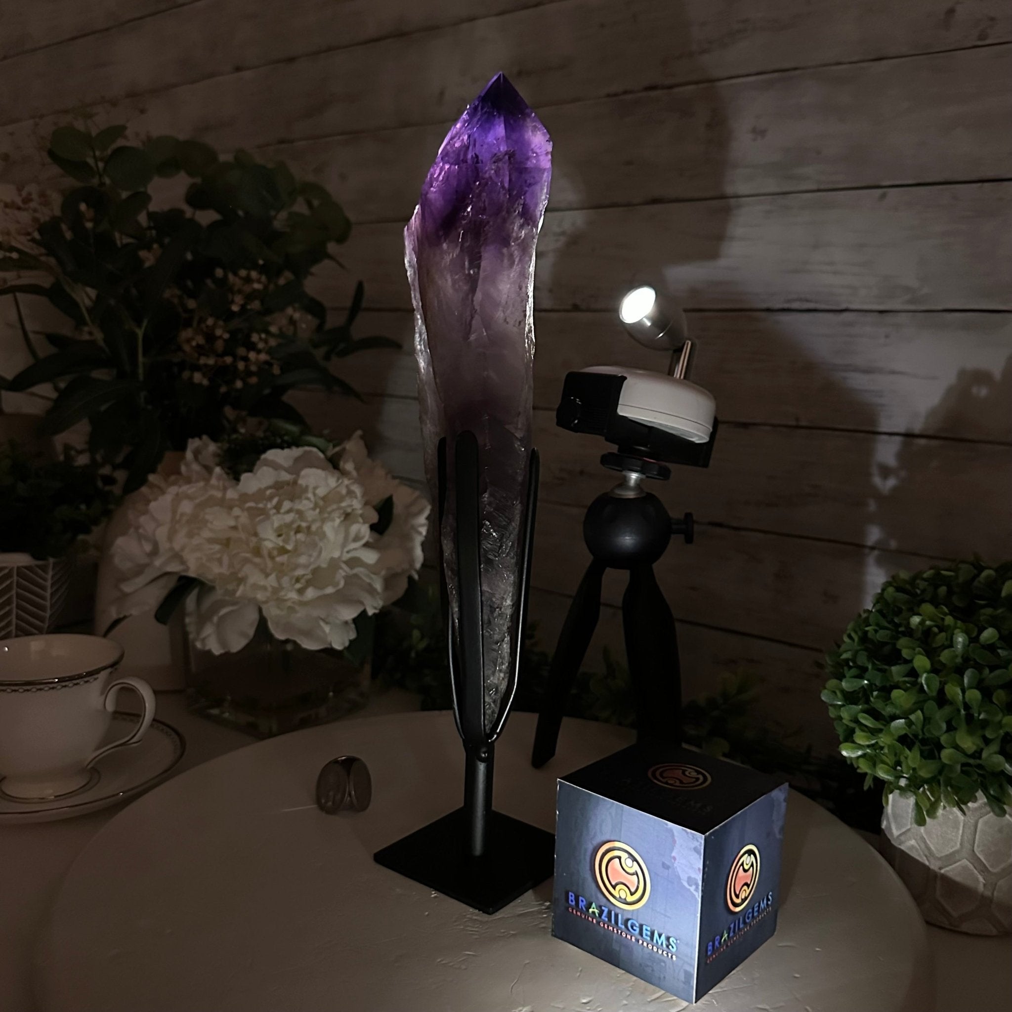 Super Quality Amethyst Wand on a Metal Stand, 2.6 lbs & 13.4" Tall #3123AM-012 - Brazil GemsBrazil GemsSuper Quality Amethyst Wand on a Metal Stand, 2.6 lbs & 13.4" Tall #3123AM-012Clusters on Fixed Bases3123AM-012