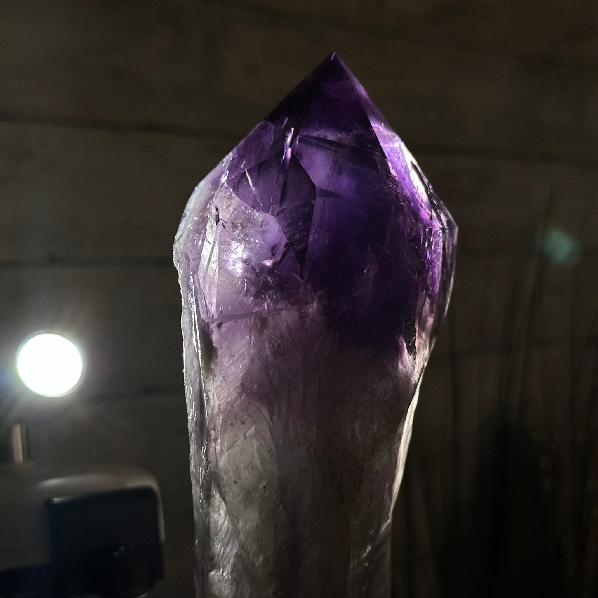 Super Quality Amethyst Wand on a Metal Stand, 2.6 lbs & 13.4" Tall #3123AM-012 - Brazil GemsBrazil GemsSuper Quality Amethyst Wand on a Metal Stand, 2.6 lbs & 13.4" Tall #3123AM-012Clusters on Fixed Bases3123AM-012
