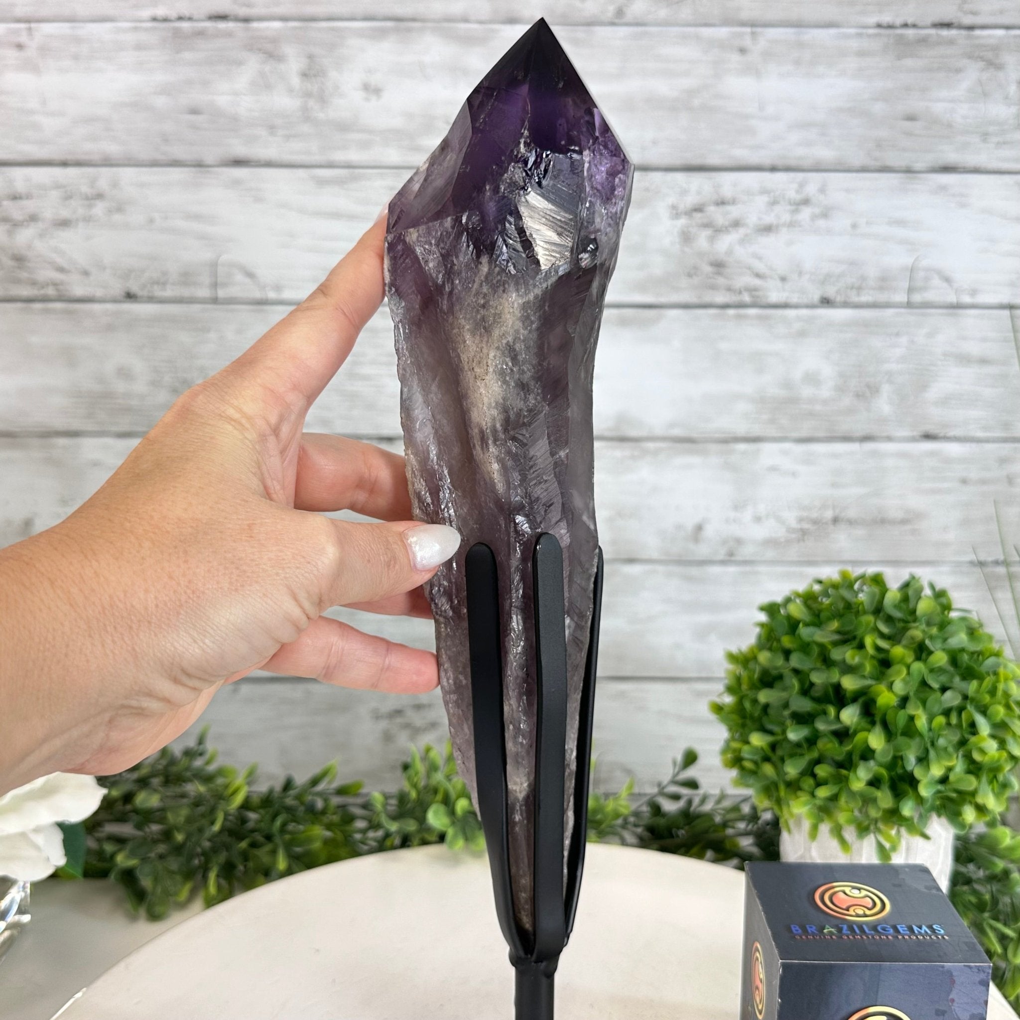 Super Quality Amethyst Wand on a Metal Stand, 2.6 lbs & 13.4" Tall #3123AM-012 - Brazil GemsBrazil GemsSuper Quality Amethyst Wand on a Metal Stand, 2.6 lbs & 13.4" Tall #3123AM-012Clusters on Fixed Bases3123AM-012