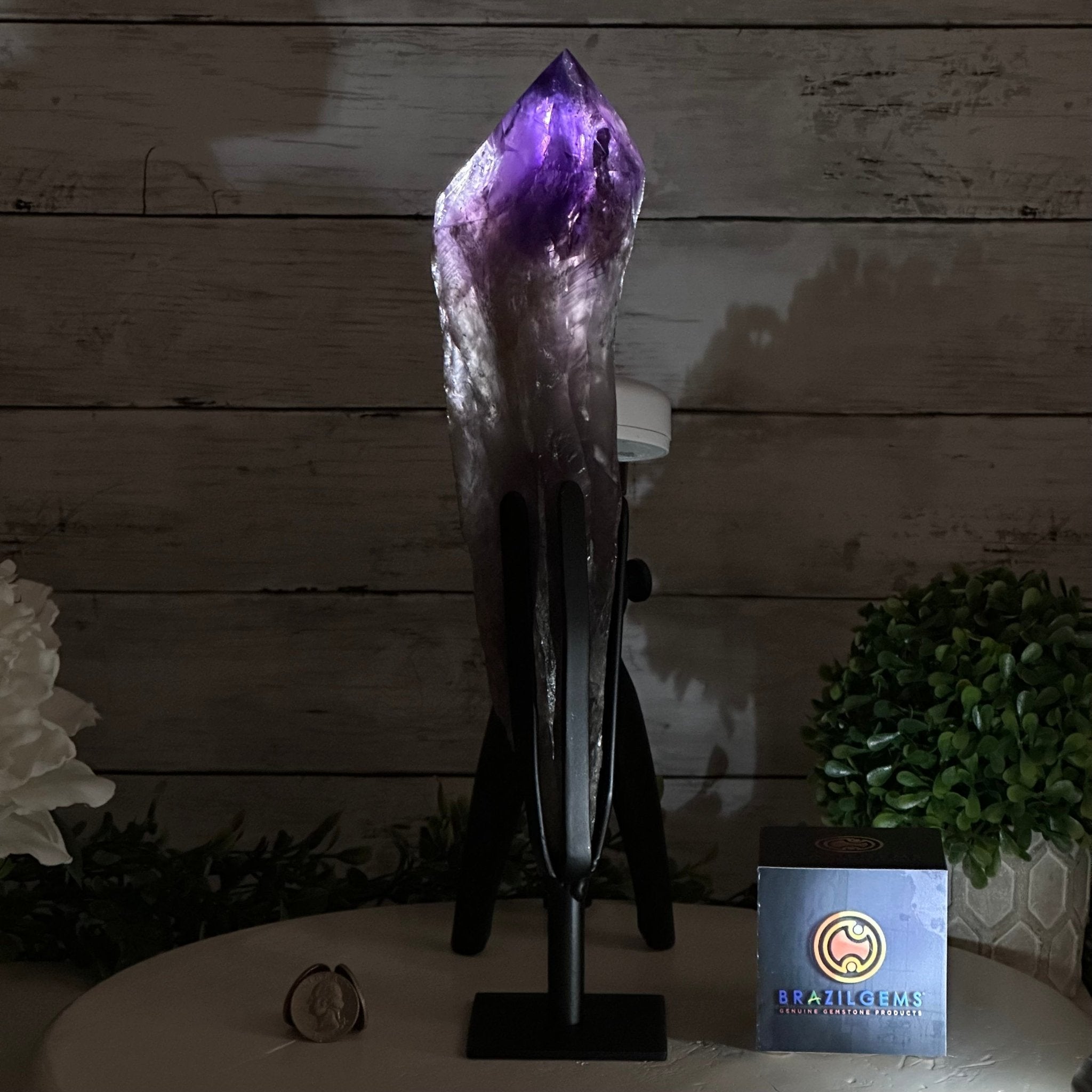 Super Quality Amethyst Wand on a Metal Stand, 2.6 lbs & 13.4" Tall #3123AM-012 - Brazil GemsBrazil GemsSuper Quality Amethyst Wand on a Metal Stand, 2.6 lbs & 13.4" Tall #3123AM-012Clusters on Fixed Bases3123AM-012