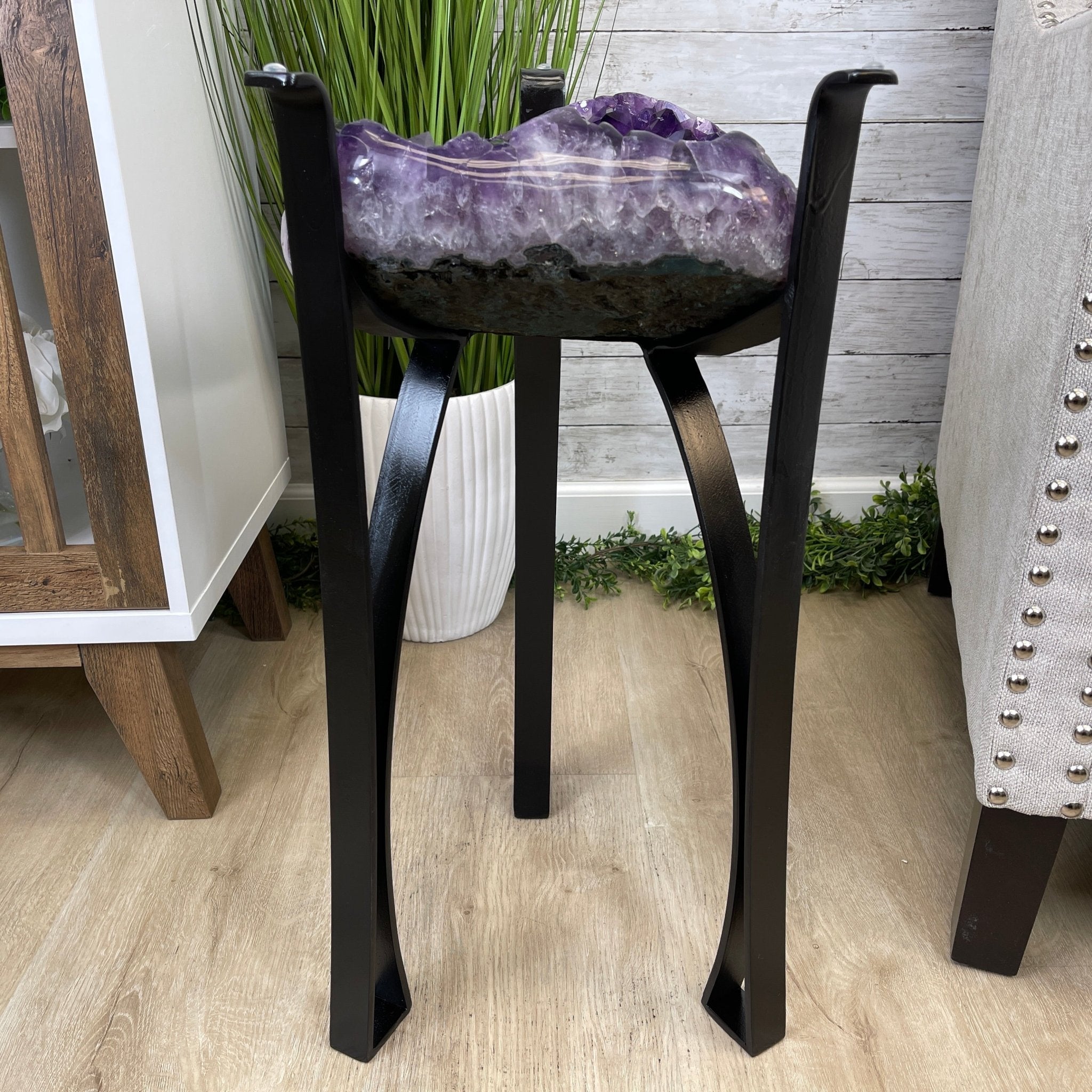 Super Quality Brazilian Amethyst Geode Side Table, 41.1 lbs, 23.75" tall on a metal base #1384-0029 by Brazil Gems - Brazil GemsBrazil GemsSuper Quality Brazilian Amethyst Geode Side Table, 41.1 lbs, 23.75" tall on a metal base #1384-0029 by Brazil GemsTables: Side1384-0029