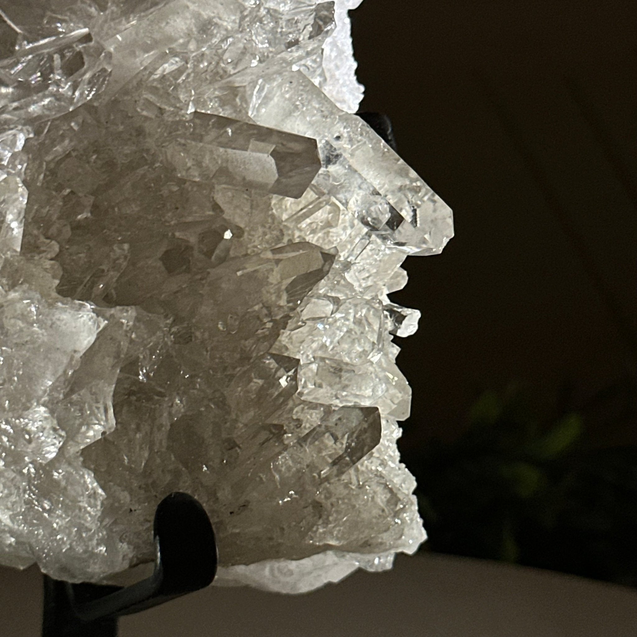 Super Quality Clear Quartz Cluster, Metal Stand, 2.8 lbs & 8.5" Tall 5495 - 0081 - Brazil GemsBrazil GemsSuper Quality Clear Quartz Cluster, Metal Stand, 2.8 lbs & 8.5" Tall 5495 - 0081Clusters on Fixed Bases5495 - 0081