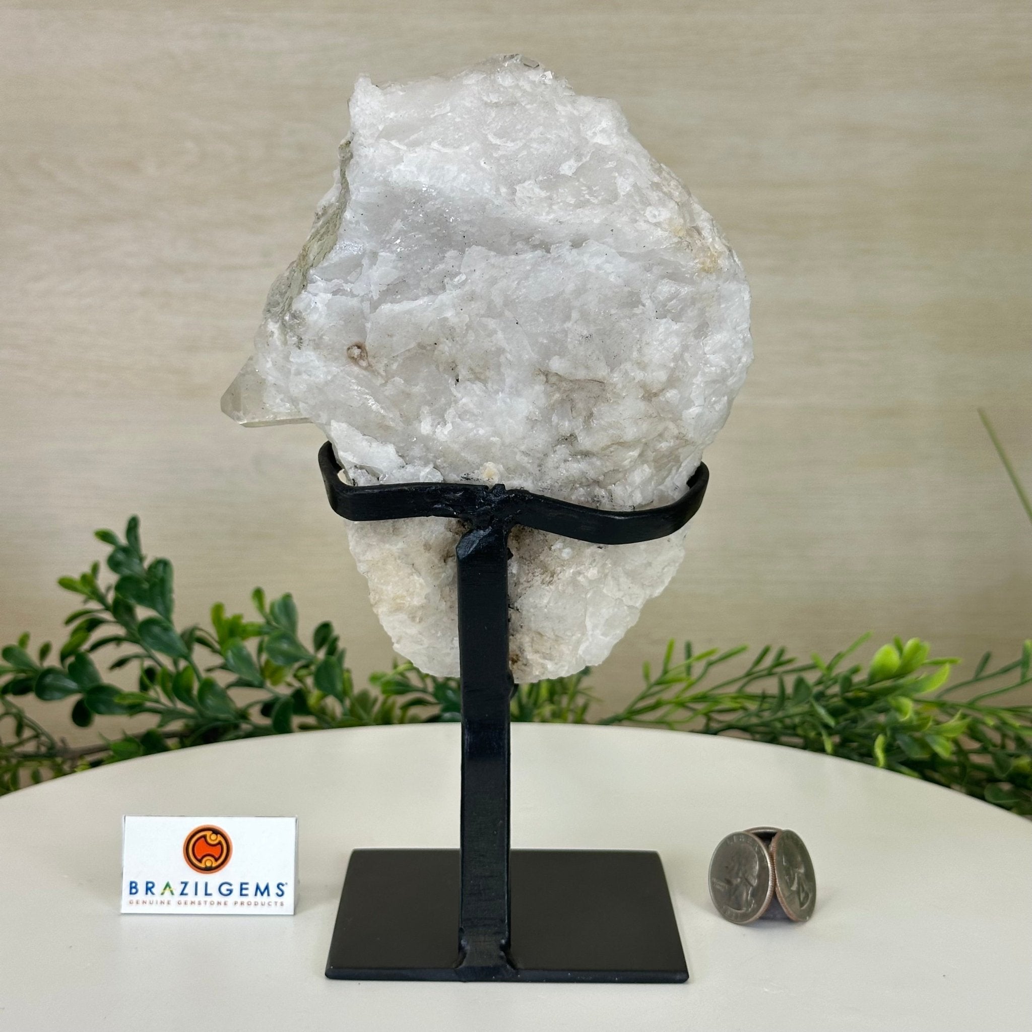 Super Quality Clear Quartz Cluster, Metal Stand, 3.1 lbs & 8.8" Tall 5495 - 0082 - Brazil GemsBrazil GemsSuper Quality Clear Quartz Cluster, Metal Stand, 3.1 lbs & 8.8" Tall 5495 - 0082Clusters on Fixed Bases5495 - 0082