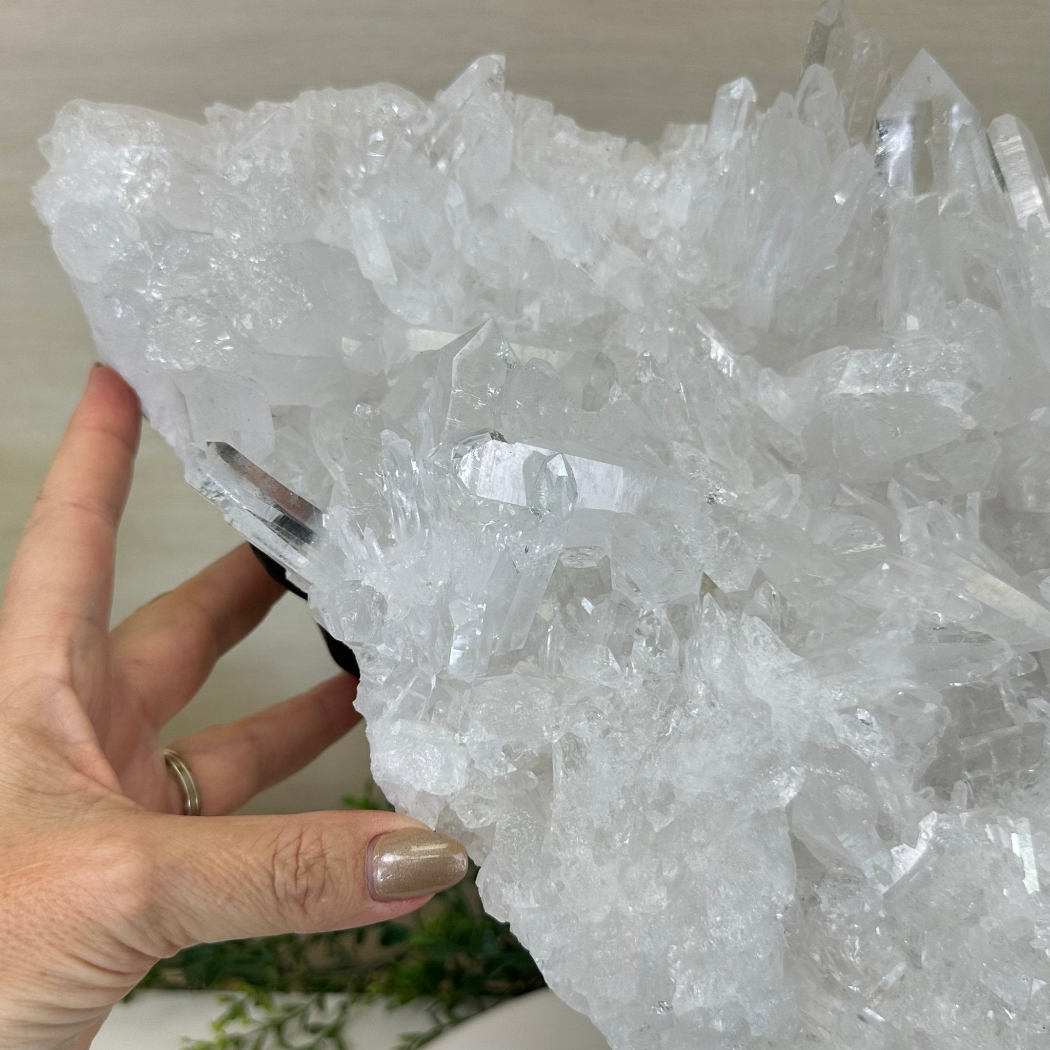 Super Quality Clear Quartz Cluster, Metal Stand, 33.7 lbs & 15.7" Tall 5495 - 0099 - Brazil GemsBrazil GemsSuper Quality Clear Quartz Cluster, Metal Stand, 33.7 lbs & 15.7" Tall 5495 - 0099Clusters on Fixed Bases5495 - 0099