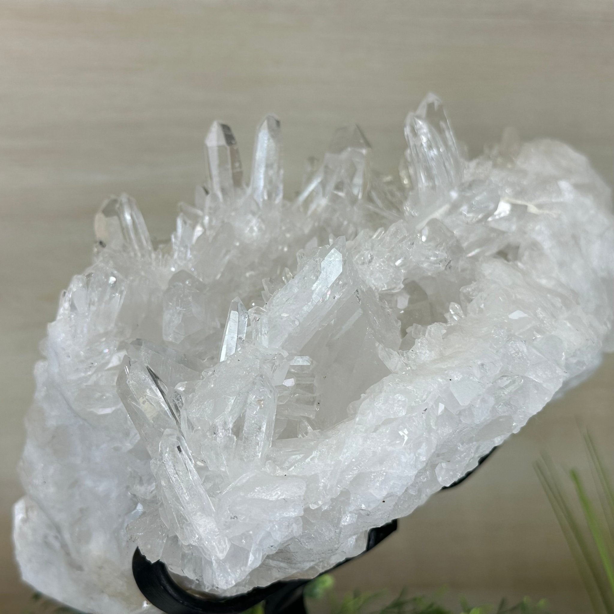 Super Quality Clear Quartz Cluster, Metal Stand, 33.7 lbs & 15.7" Tall 5495 - 0099 - Brazil GemsBrazil GemsSuper Quality Clear Quartz Cluster, Metal Stand, 33.7 lbs & 15.7" Tall 5495 - 0099Clusters on Fixed Bases5495 - 0099