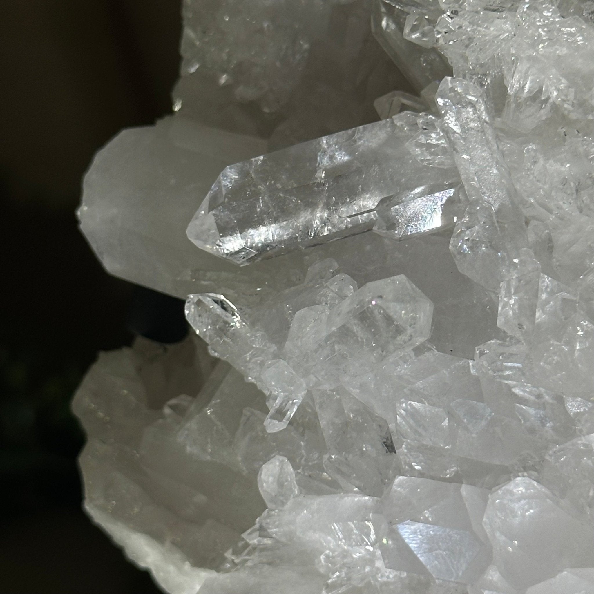 Super Quality Clear Quartz Cluster, Metal Stand, 3.5 lbs & 8.2" Tall 5495 - 0084 - Brazil GemsBrazil GemsSuper Quality Clear Quartz Cluster, Metal Stand, 3.5 lbs & 8.2" Tall 5495 - 0084Clusters on Fixed Bases5495 - 0084