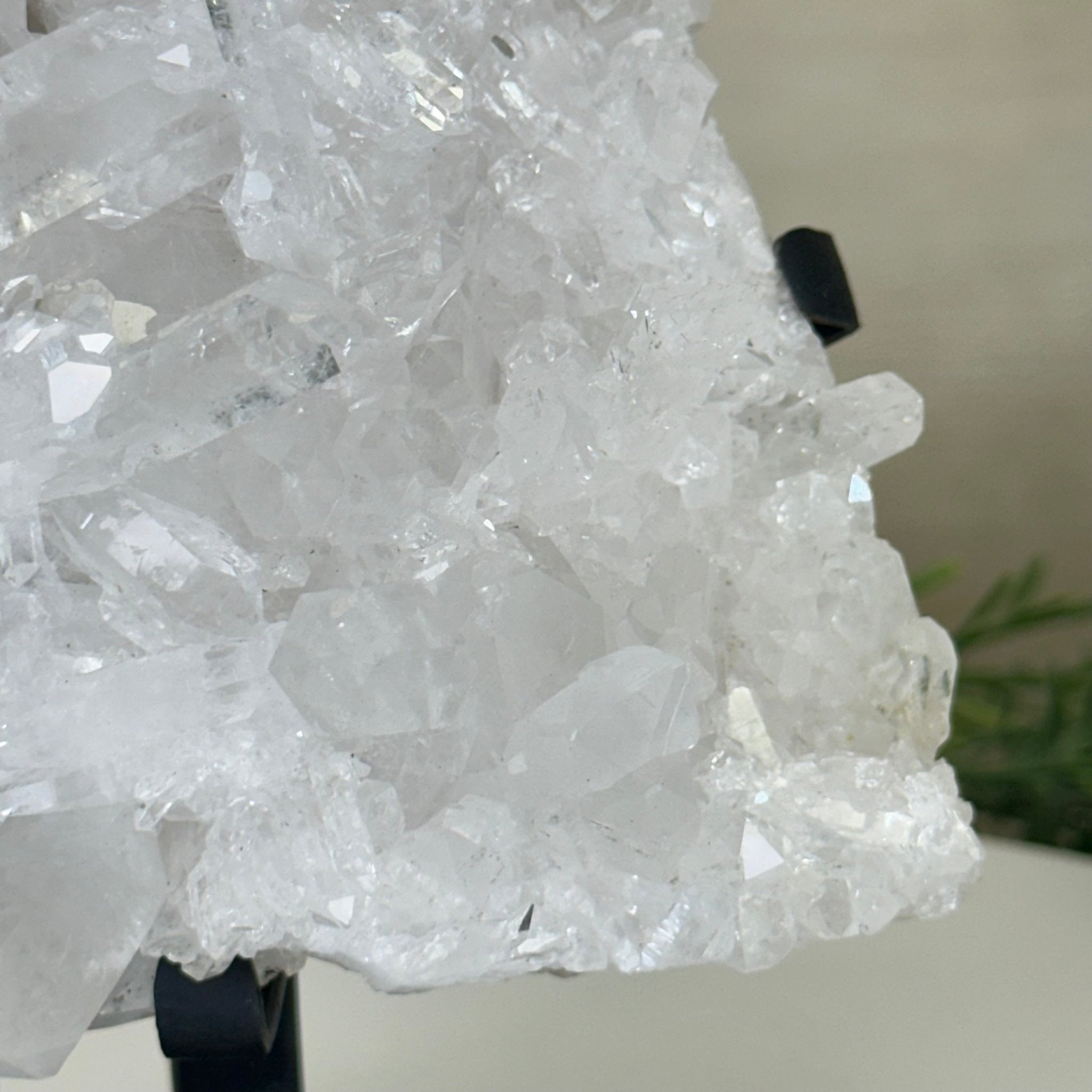 Super Quality Clear Quartz Cluster, Metal Stand, 3.5 lbs & 8.2" Tall 5495 - 0084 - Brazil GemsBrazil GemsSuper Quality Clear Quartz Cluster, Metal Stand, 3.5 lbs & 8.2" Tall 5495 - 0084Clusters on Fixed Bases5495 - 0084