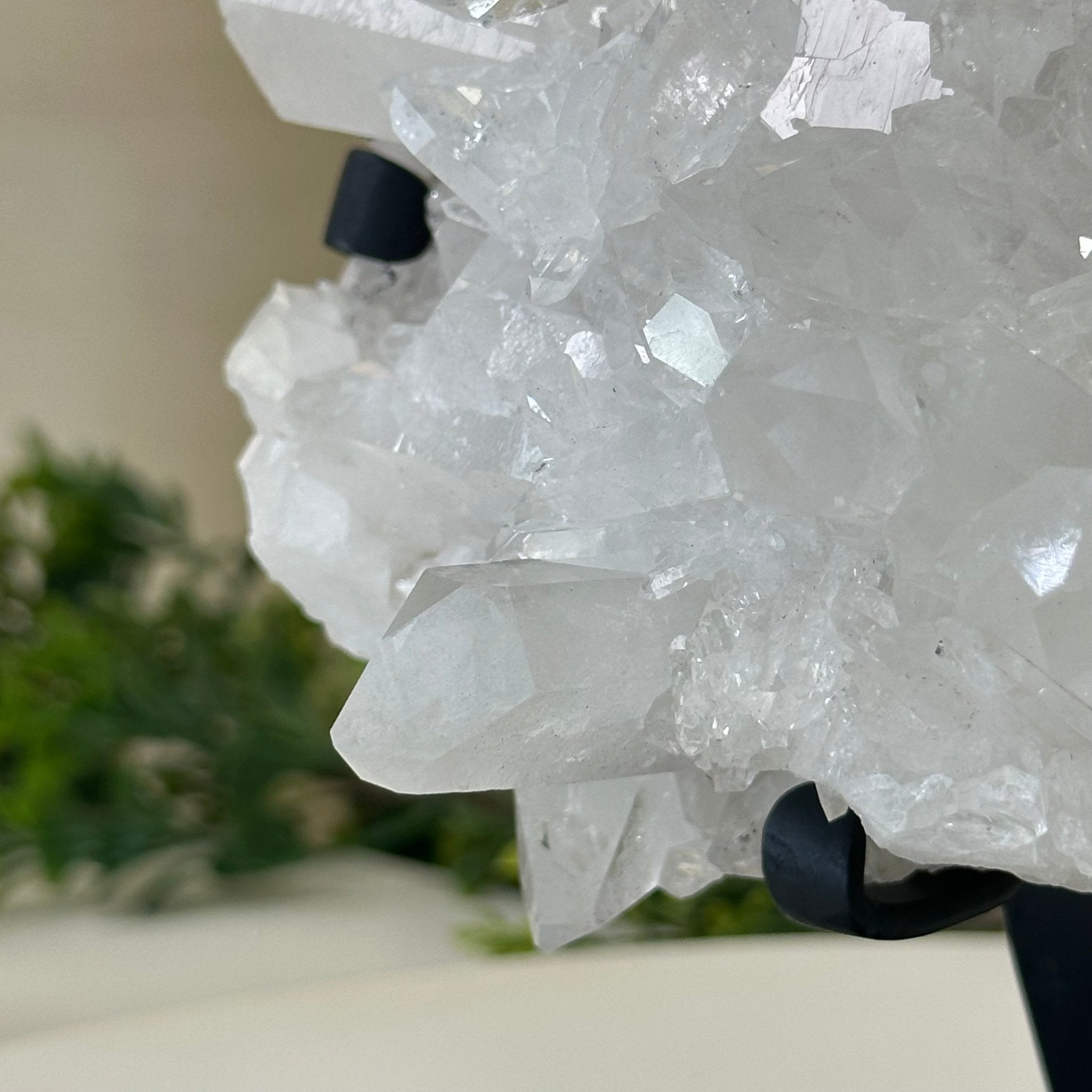 Super Quality Clear Quartz Cluster, Metal Stand, 3.5 lbs & 8.2" Tall 5495 - 0084 - Brazil GemsBrazil GemsSuper Quality Clear Quartz Cluster, Metal Stand, 3.5 lbs & 8.2" Tall 5495 - 0084Clusters on Fixed Bases5495 - 0084