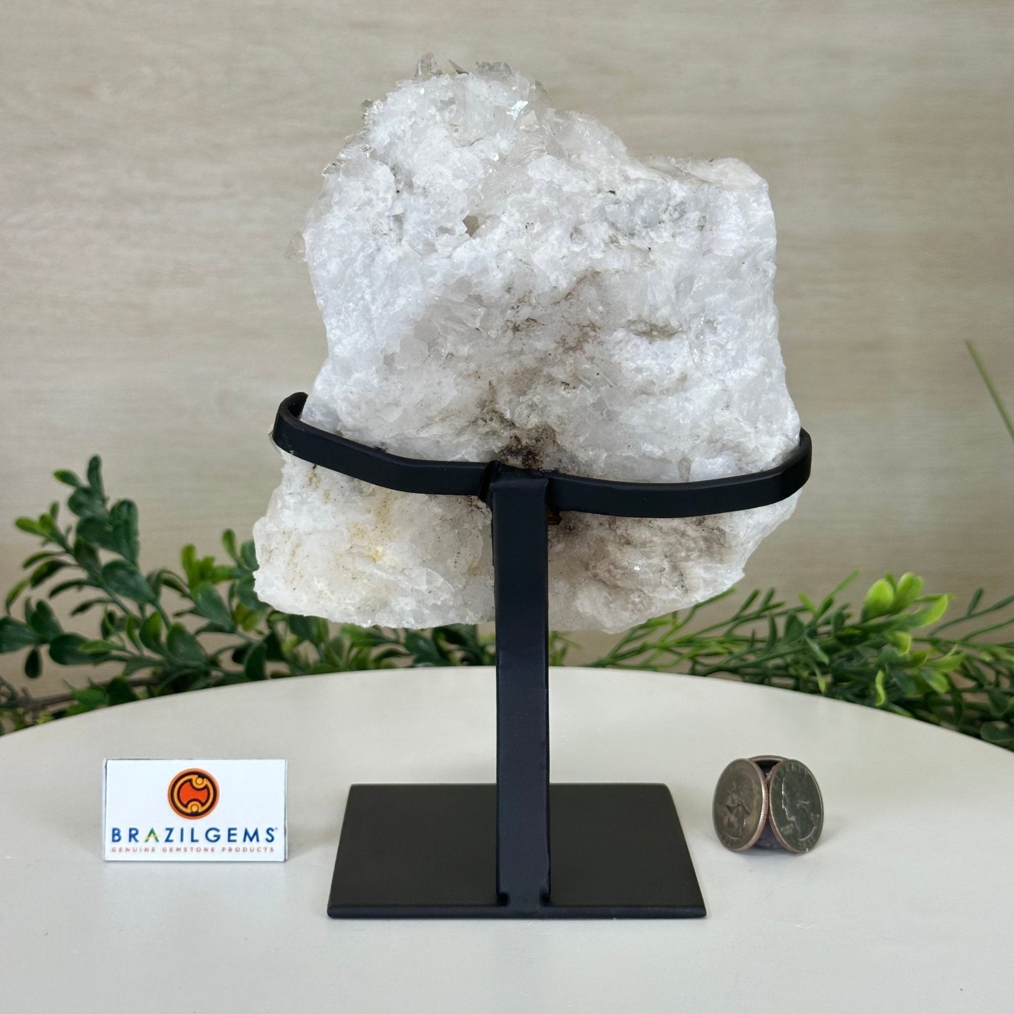 Super Quality Clear Quartz Cluster, Metal Stand, 3.5 lbs & 8.2" Tall 5495 - 0084 - Brazil GemsBrazil GemsSuper Quality Clear Quartz Cluster, Metal Stand, 3.5 lbs & 8.2" Tall 5495 - 0084Clusters on Fixed Bases5495 - 0084