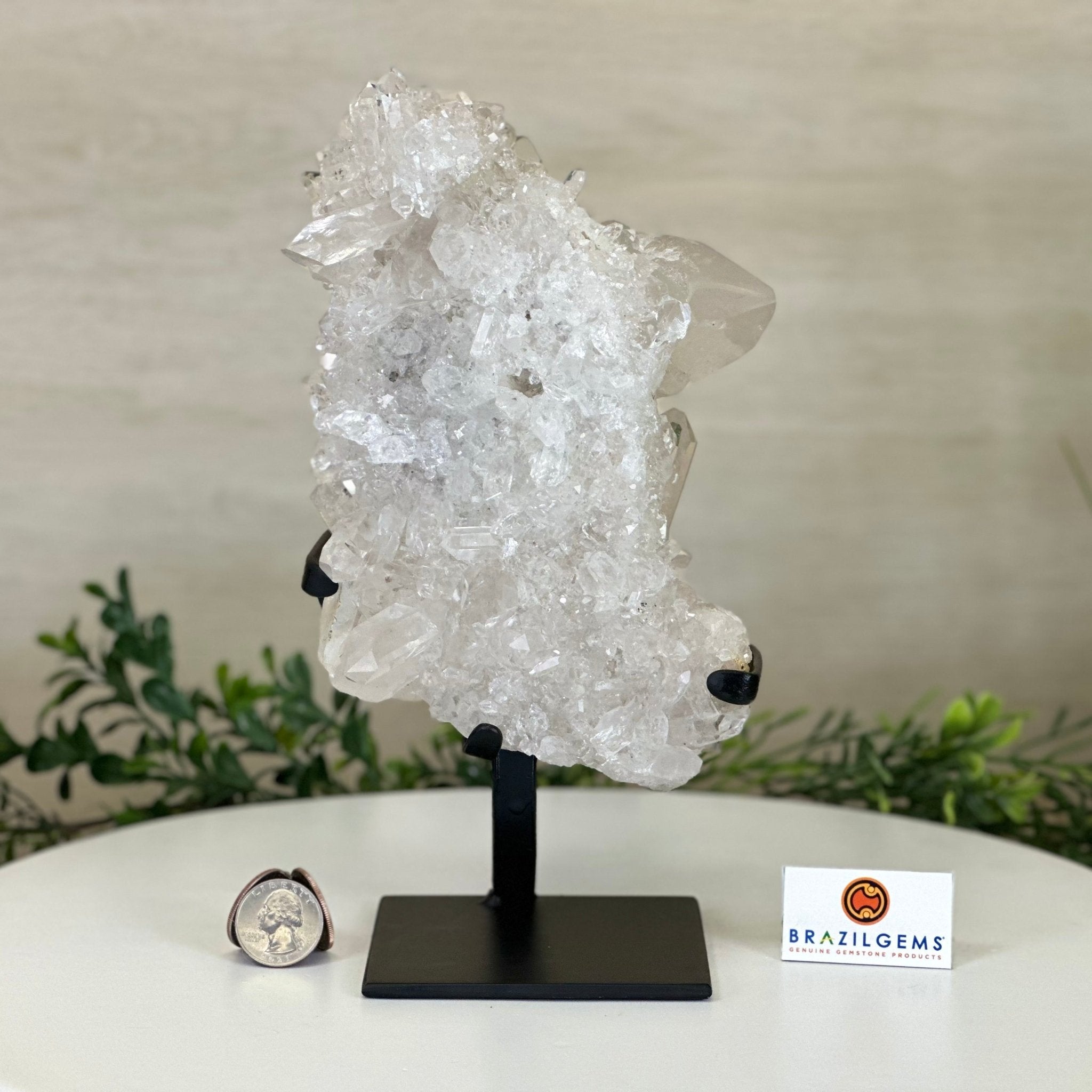 Super Quality Clear Quartz Cluster, Metal Stand, 4 lbs & 9.6" Tall 5495 - 0086 - Brazil GemsBrazil GemsSuper Quality Clear Quartz Cluster, Metal Stand, 4 lbs & 9.6" Tall 5495 - 0086Clusters on Fixed Bases5495 - 0086