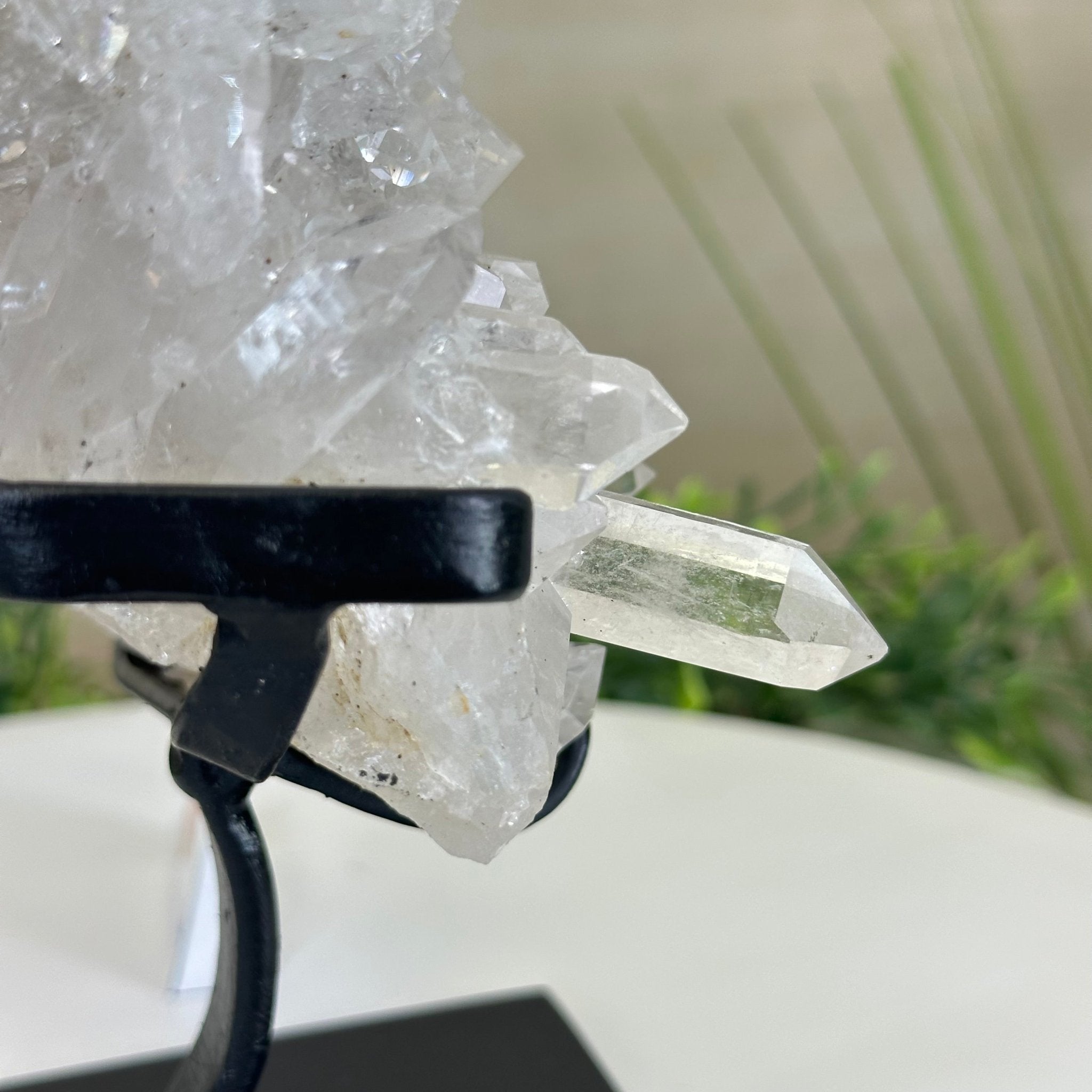 Super Quality Clear Quartz Cluster, Metal Stand, 4 lbs & 9.6" Tall 5495 - 0086 - Brazil GemsBrazil GemsSuper Quality Clear Quartz Cluster, Metal Stand, 4 lbs & 9.6" Tall 5495 - 0086Clusters on Fixed Bases5495 - 0086
