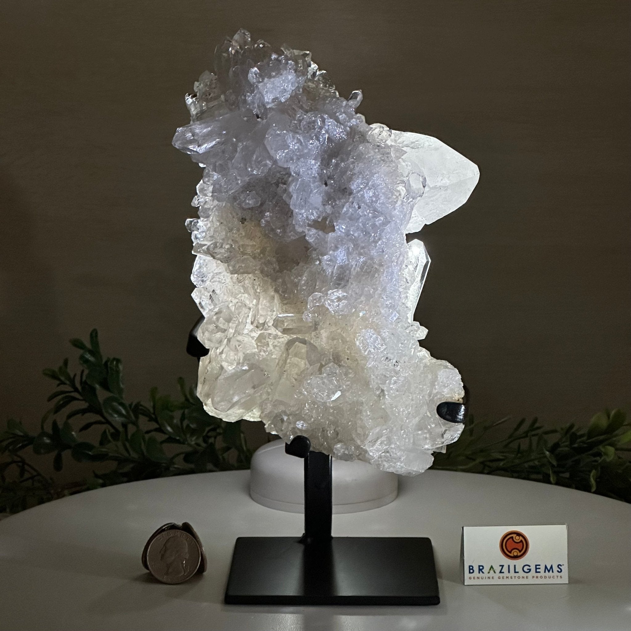Super Quality Clear Quartz Cluster, Metal Stand, 4 lbs & 9.6" Tall 5495 - 0086 - Brazil GemsBrazil GemsSuper Quality Clear Quartz Cluster, Metal Stand, 4 lbs & 9.6" Tall 5495 - 0086Clusters on Fixed Bases5495 - 0086
