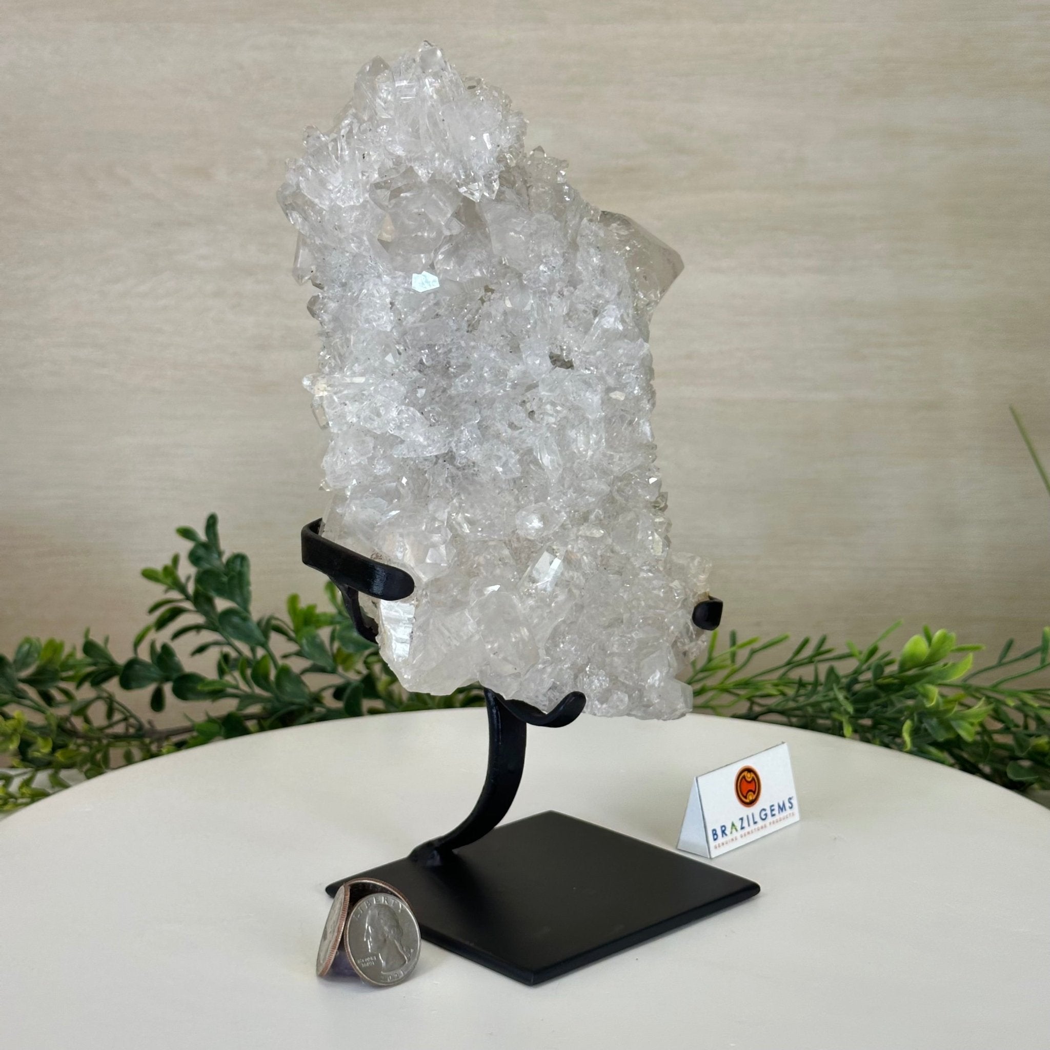 Super Quality Clear Quartz Cluster, Metal Stand, 4 lbs & 9.6" Tall 5495 - 0086 - Brazil GemsBrazil GemsSuper Quality Clear Quartz Cluster, Metal Stand, 4 lbs & 9.6" Tall 5495 - 0086Clusters on Fixed Bases5495 - 0086