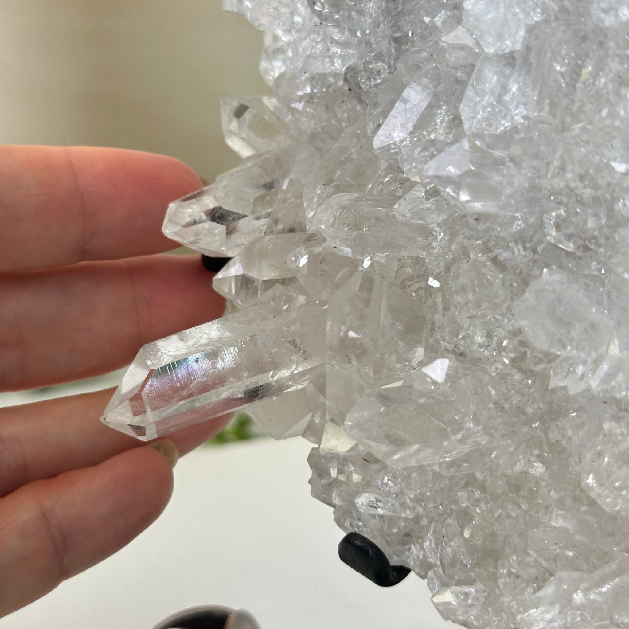 Super Quality Clear Quartz Cluster, Metal Stand, 4 lbs & 9.6" Tall 5495 - 0086 - Brazil GemsBrazil GemsSuper Quality Clear Quartz Cluster, Metal Stand, 4 lbs & 9.6" Tall 5495 - 0086Clusters on Fixed Bases5495 - 0086