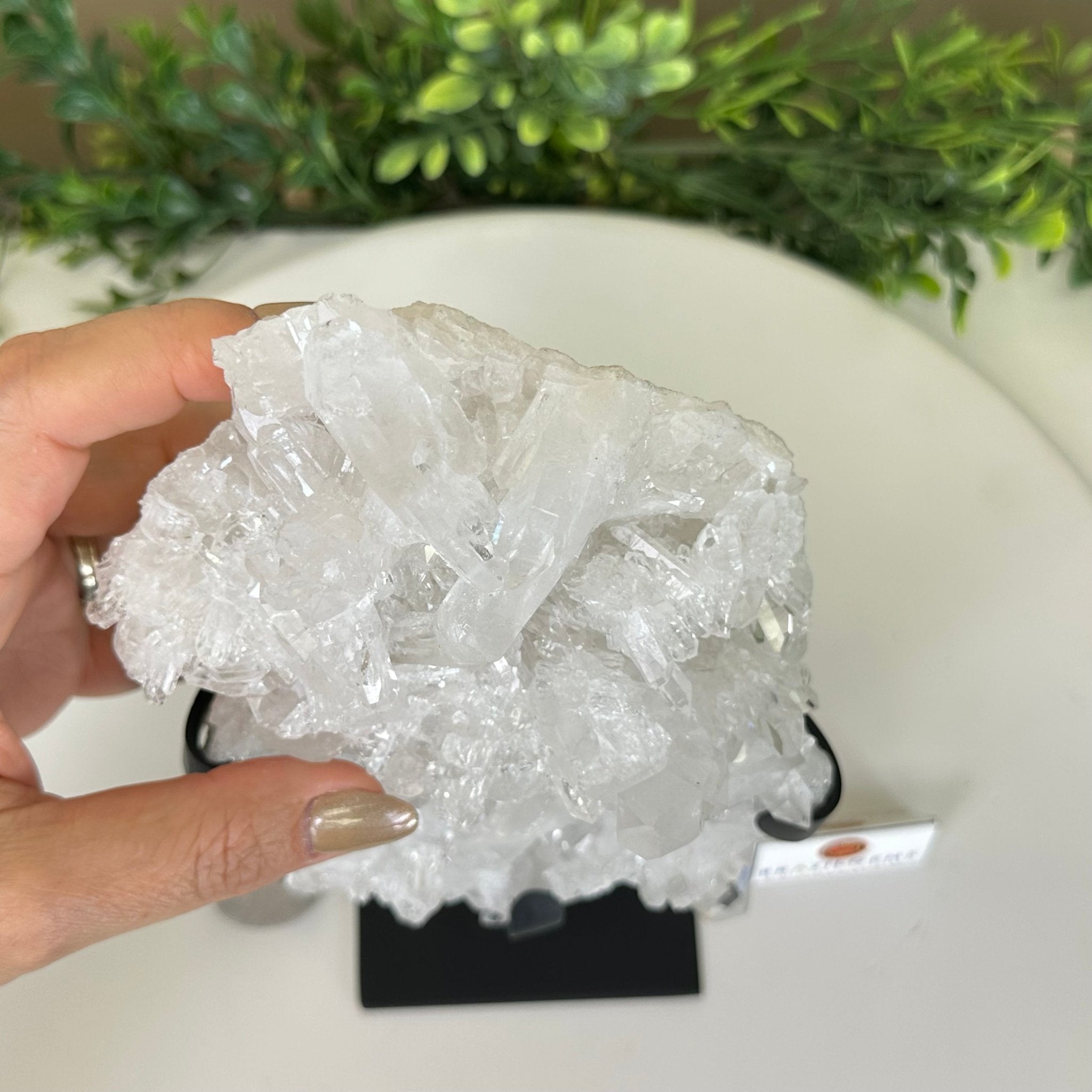 Super Quality Clear Quartz Cluster, Metal Stand, 4.1 lbs & 10.1" Tall 5495 - 0087 - Brazil GemsBrazil GemsSuper Quality Clear Quartz Cluster, Metal Stand, 4.1 lbs & 10.1" Tall 5495 - 0087Clusters on Fixed Bases5495 - 0087