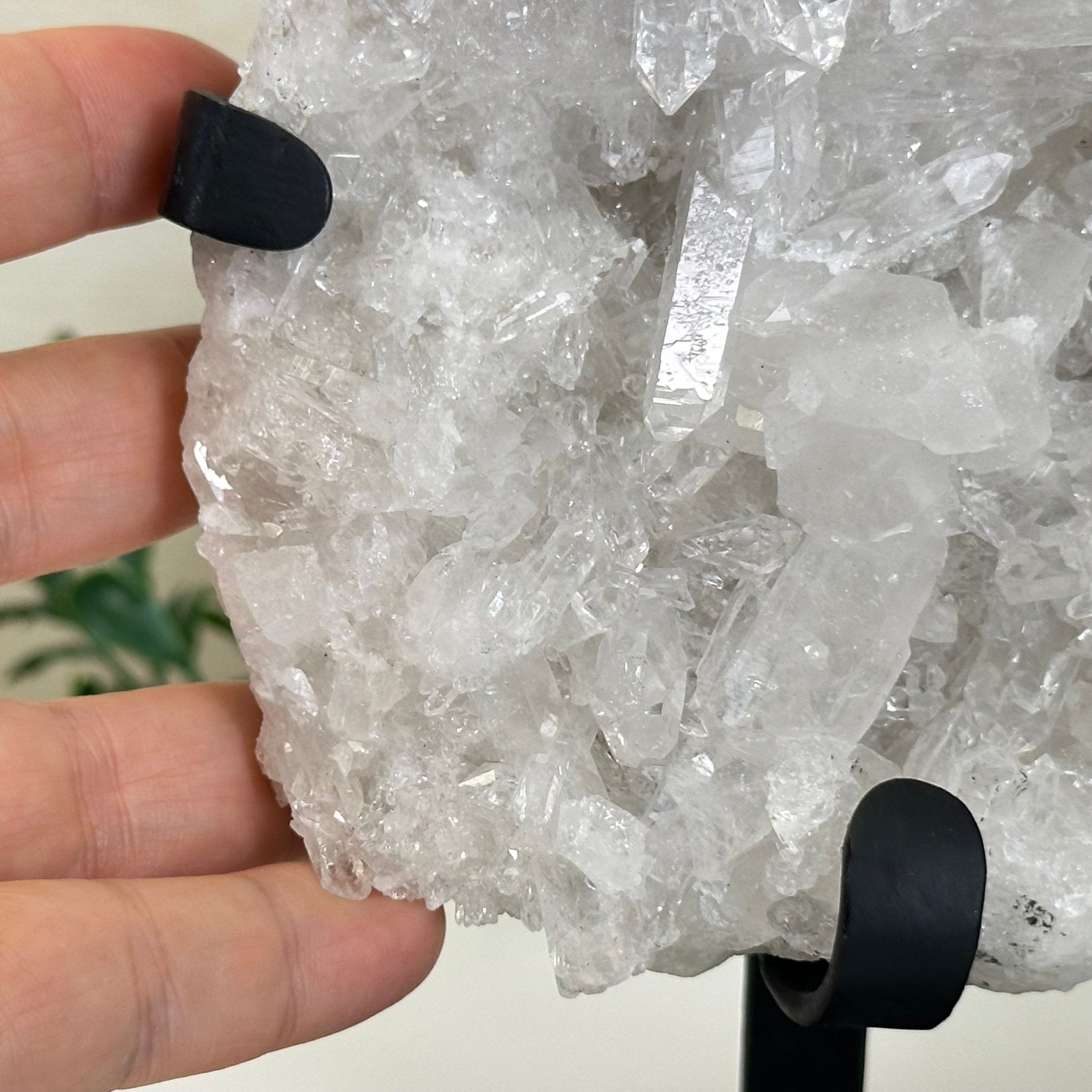 Super Quality Clear Quartz Cluster, Metal Stand, 4.1 lbs & 10.1" Tall 5495 - 0087 - Brazil GemsBrazil GemsSuper Quality Clear Quartz Cluster, Metal Stand, 4.1 lbs & 10.1" Tall 5495 - 0087Clusters on Fixed Bases5495 - 0087
