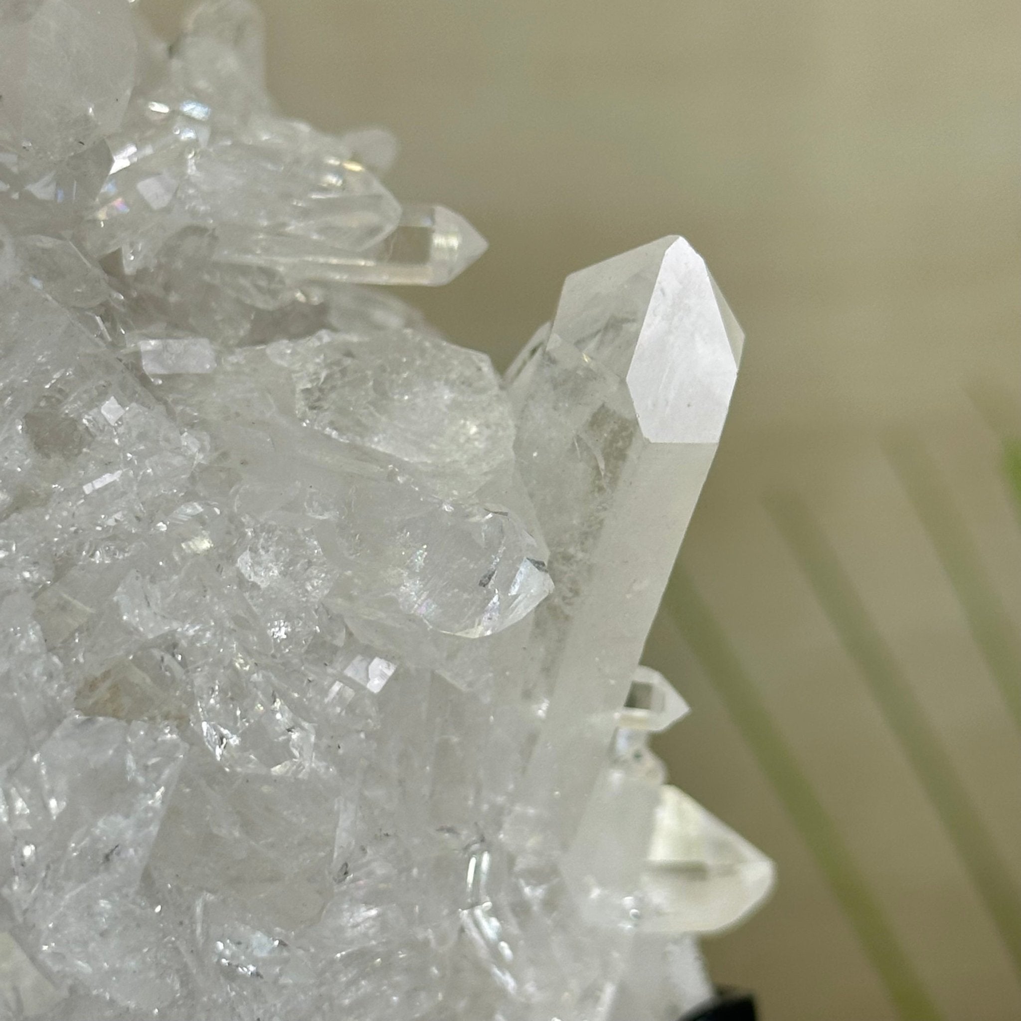 Super Quality Clear Quartz Cluster, Metal Stand, 4.1 lbs & 10.1" Tall 5495 - 0087 - Brazil GemsBrazil GemsSuper Quality Clear Quartz Cluster, Metal Stand, 4.1 lbs & 10.1" Tall 5495 - 0087Clusters on Fixed Bases5495 - 0087